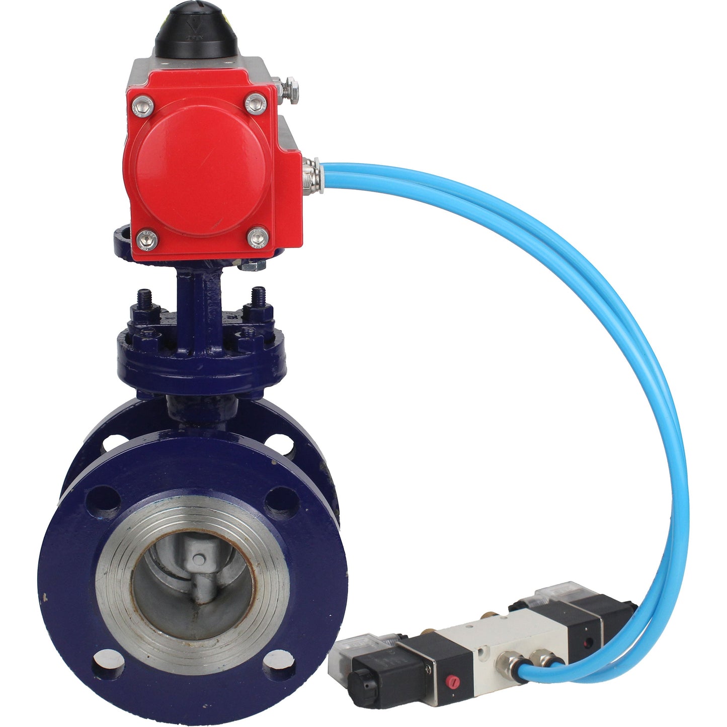 Water Butterfly Valve DNOVA WBV3EX-3432M-1W-F-ISO, body material - Carbon steel, disk material - Stainless steel AISI 316, seal - Metal, pneumatic actuator PA-DA double action, 4V320-08 220V