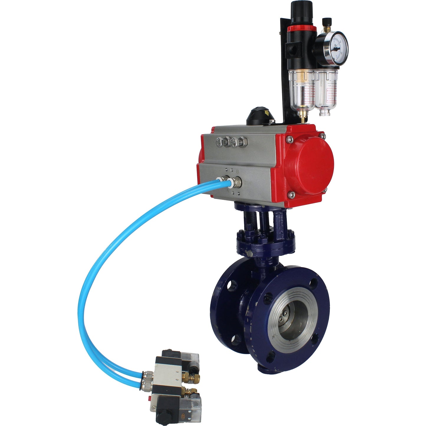 Water Butterfly Valve DNOVA WBV3EX-3432M-1W-F-ISO, body material - Carbon steel, disk material - Stainless steel AISI 316, seal - Metal, pneumatic actuator PA-SA with return springs, 4V320-10 220V ATU AFC2000
