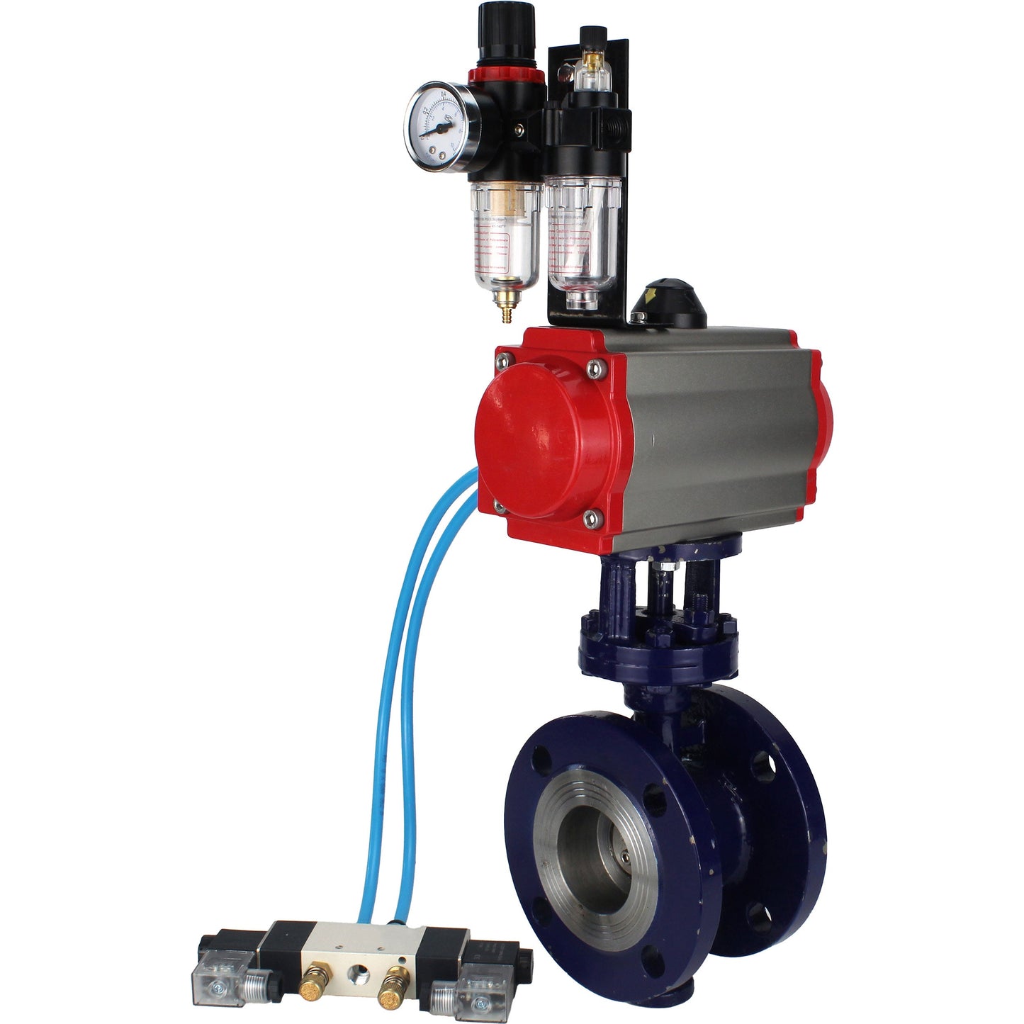 Water Butterfly Valve DNOVA WBV3EX-3432M-1W-F-ISO, body material - Carbon steel, disk material - Stainless steel AISI 316, seal - Metal, pneumatic actuator PA-SA with return springs, 4V320-08 220V ATU AFC2000
