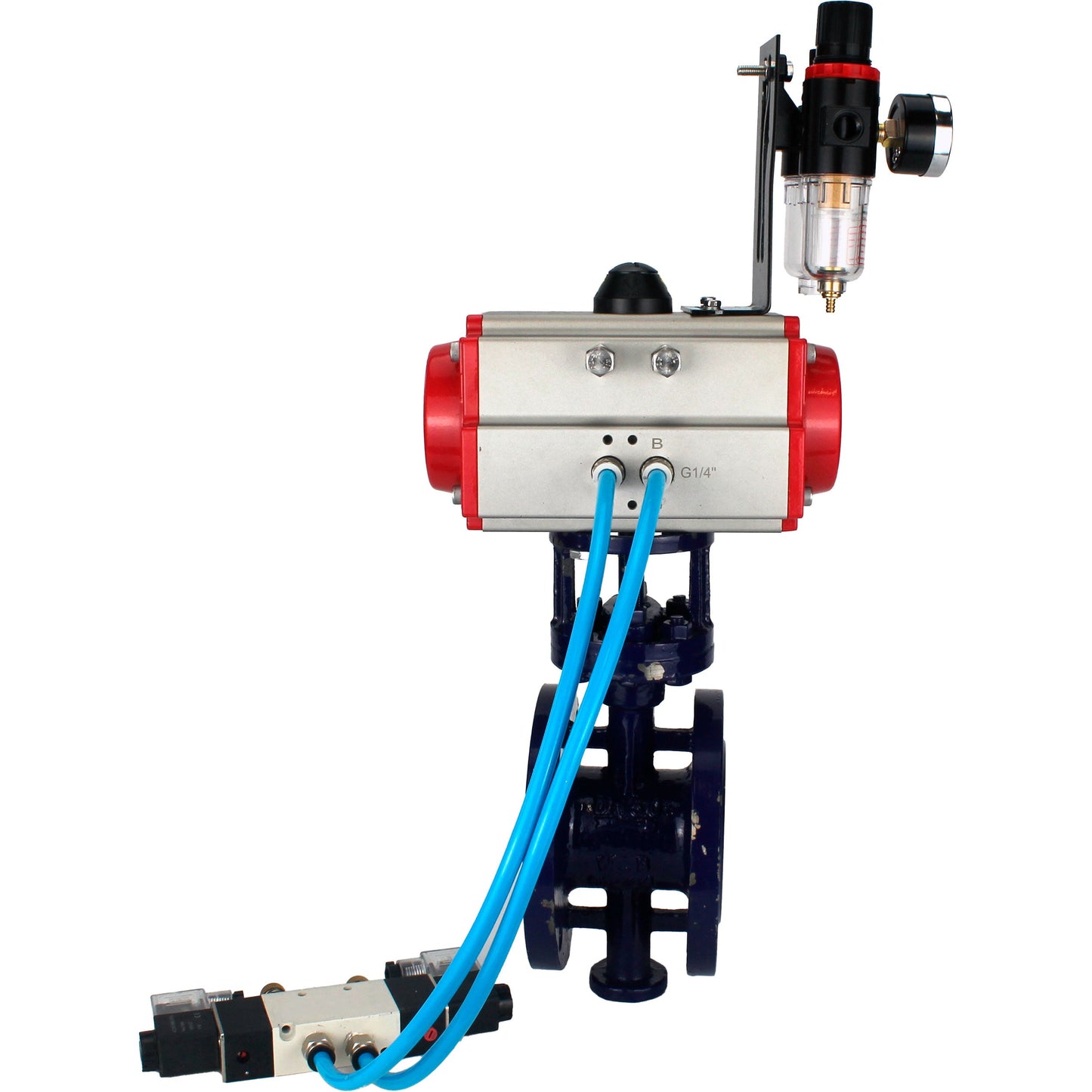 Water Butterfly Valve DNOVA WBV3EX-3432M-1W-F-ISO, body material - Carbon steel, disk material - Stainless steel AISI 316, seal - Metal, pneumatic actuator PA-SA with return springs, 4V320-08 220V ATU AFC2000