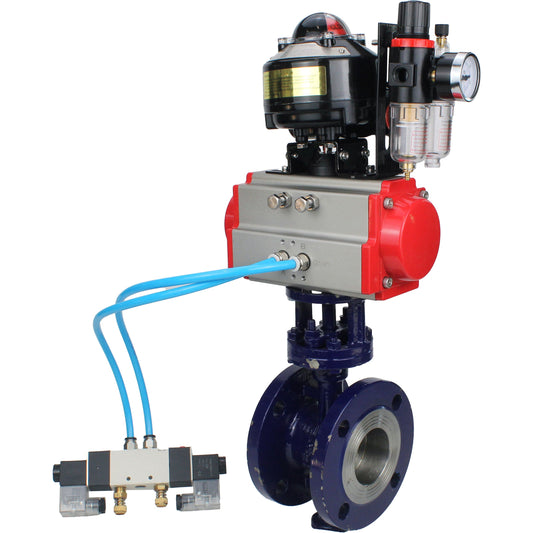 Water Butterfly Valve DNOVA WBV3EX-3432M-1W-F-ISO, body material - Carbon steel, disk material - Stainless steel AISI 316, seal - Metal, pneumatic actuator PA-SA with return springs, 4V320-10 220V, LSU APL-510N EX, ATU AFC2000