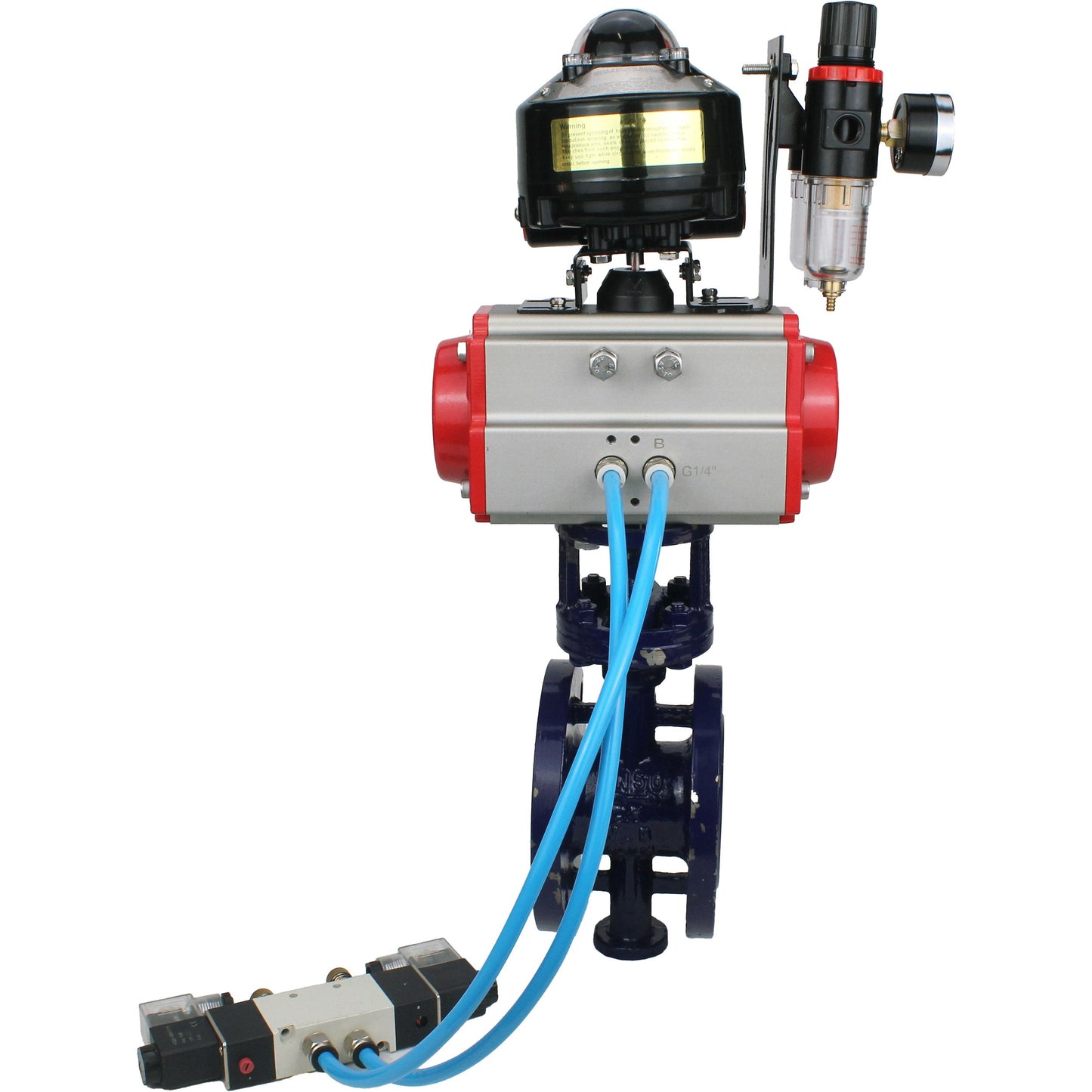 Water Butterfly Valve DNOVA WBV3EX-3432M-1W-F-ISO, body material - Carbon steel, disk material - Stainless steel AISI 316, seal - Metal, pneumatic actuator PA-SA with return springs, 4V320-10 220V, LSU APL-510N EX, ATU AFC2000