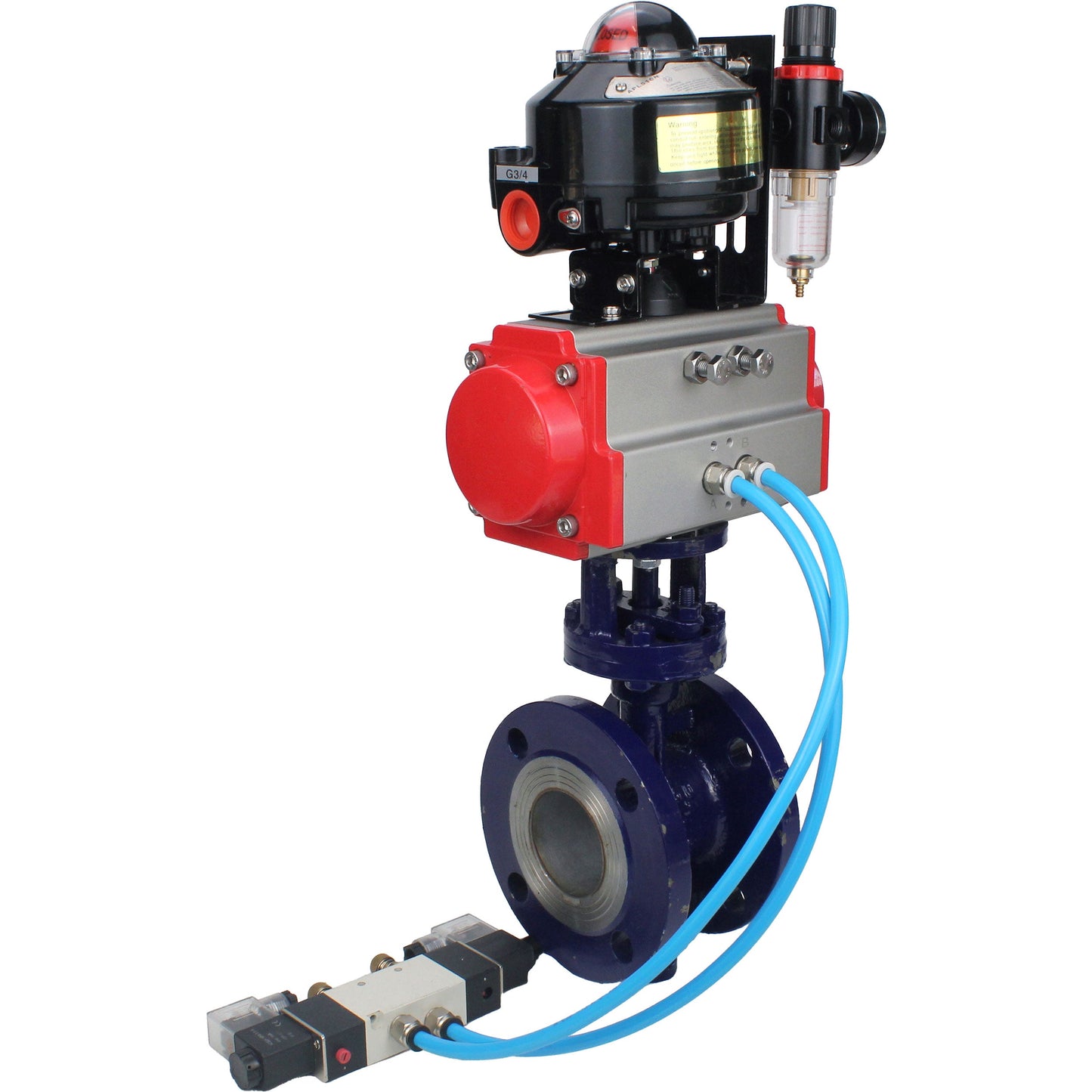 Water Butterfly Valve DNOVA WBV3EX-3432M-1W-F-ISO, body material - Carbon steel, disk material - Stainless steel AISI 316, seal - Metal, pneumatic actuator PA-SA with return springs, 4V320-10 220V, LSU APL-510N EX, ATU AFC2000