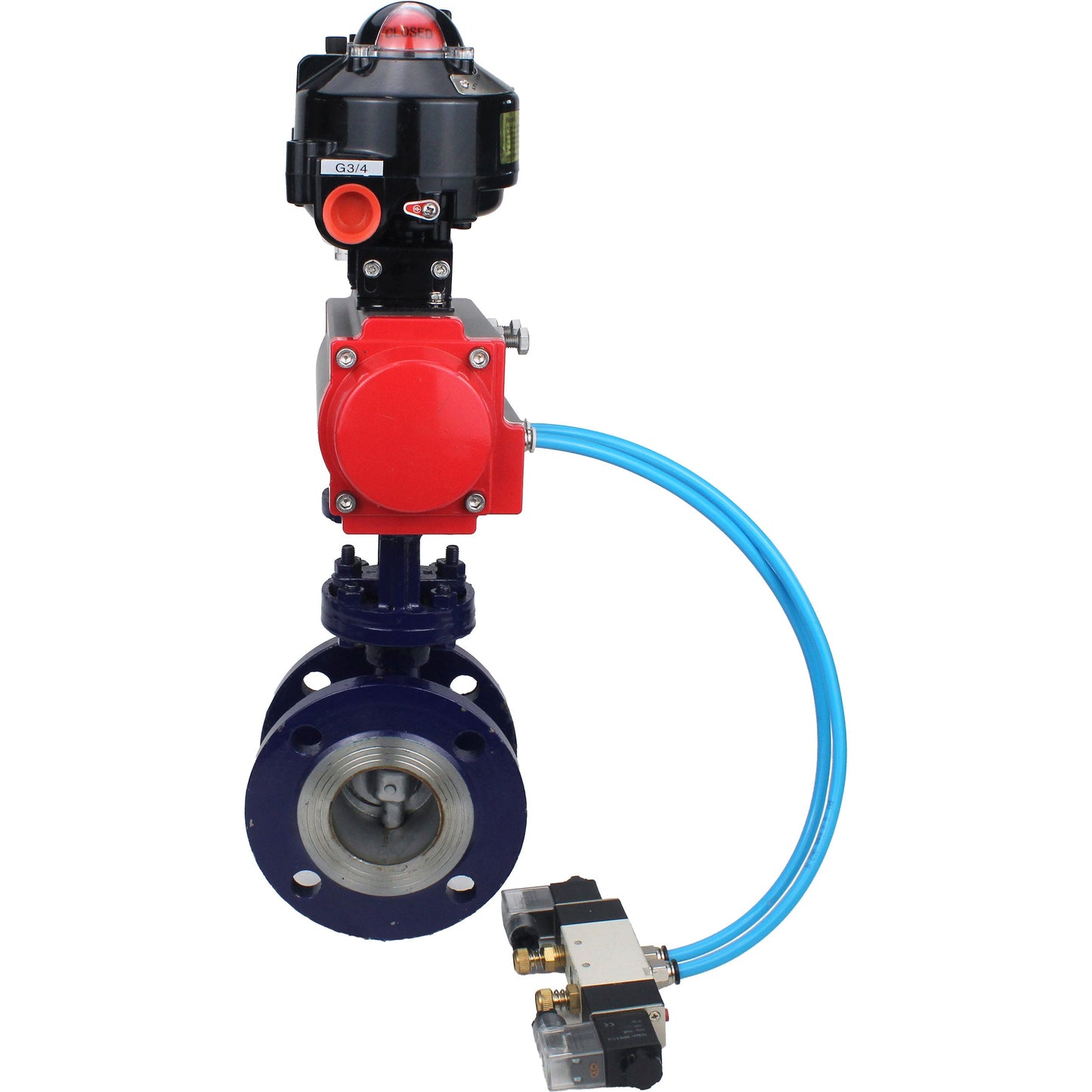 Water Butterfly Valve DNOVA WBV3EX-3432M-1W-F-ISO, body material - Carbon steel, disk material - Stainless steel AISI 316, seal - Metal, pneumatic actuator PA-SA with return springs, 4V320-10 220V, LSU APL-510N EX, ATU AFC2000