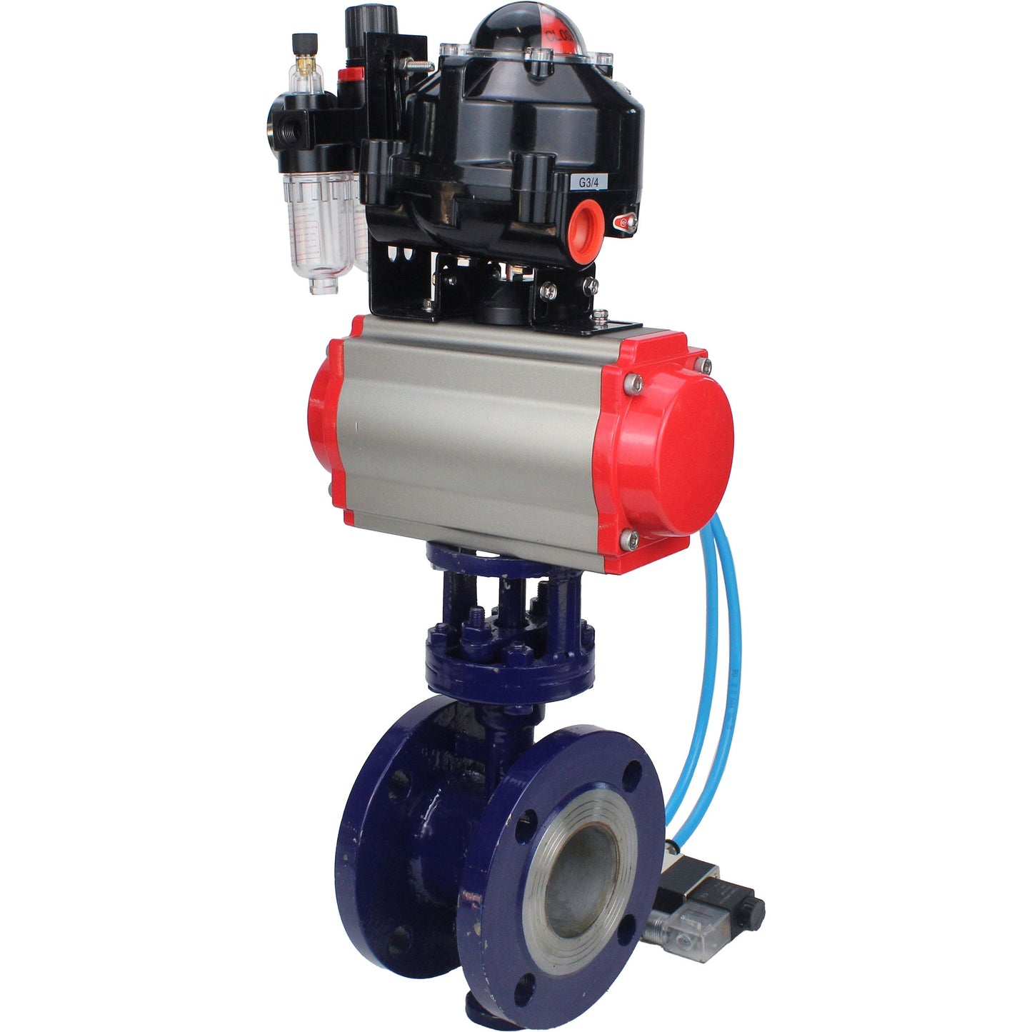 Water Butterfly Valve DNOVA WBV3EX-3432M-1W-F-ISO, body material - Carbon steel, disk material - Stainless steel AISI 316, seal - Metal, pneumatic actuator PA-SA with return springs, 4V320-10 220V, LSU APL-510N EX, ATU AFC2000