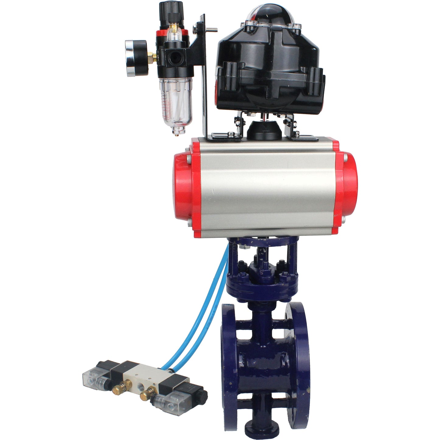 Water Butterfly Valve DNOVA WBV3EX-3432M-1W-F-ISO, body material - Carbon steel, disk material - Stainless steel AISI 316, seal - Metal, pneumatic actuator PA-SA with return springs, 4V320-10 220V, LSU APL-510N EX, ATU AFC2000