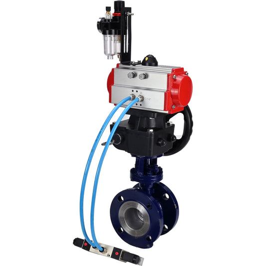 Water Butterfly Valve DNOVA WBV3EX-3432M-1W-F-ISO, body material - Carbon steel, disk material - Stainless steel AISI 316, seal - Metal, pneumatic actuator PA-DA double action, 4V320-08 220V handwheel MON, ATU AFC2000