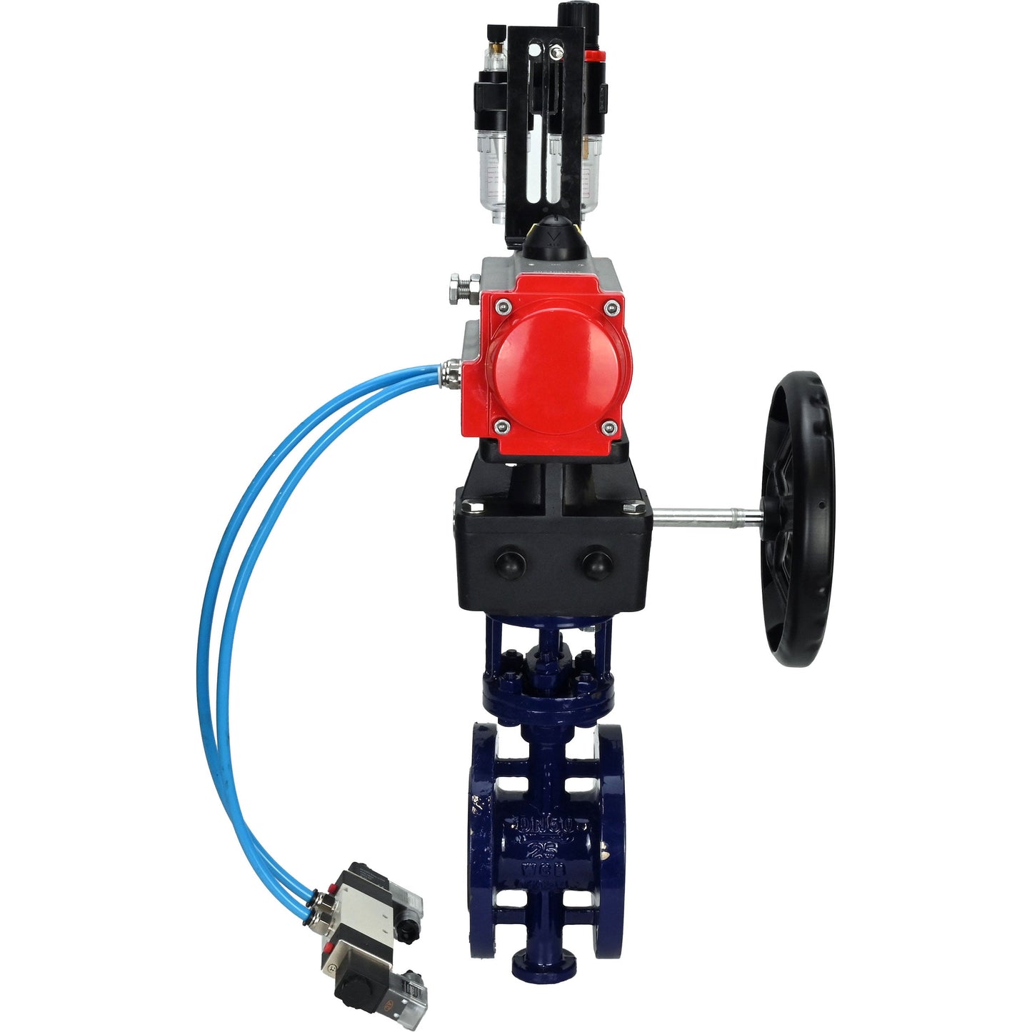 Water Butterfly Valve DNOVA WBV3EX-3432M-1W-F-ISO, body material - Carbon steel, disk material - Stainless steel AISI 316, seal - Metal, pneumatic actuator PA-DA double action, 4V320-08 220V handwheel MON, ATU AFC2000
