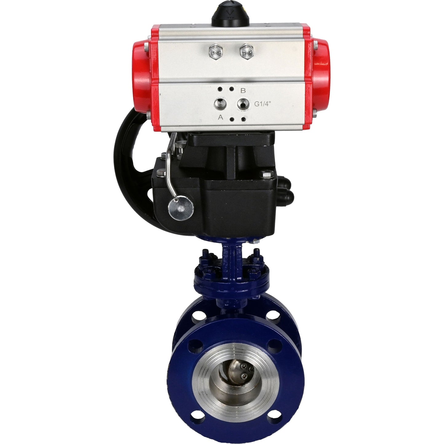 Water Butterfly Valve DNOVA WBV3EX-3431M-1W-F-ISO, body material - Carbon steel, disk material - Stainless steel AISI 304, seal - Metal, pneumatic actuator PA-DA double action handwheel MON,