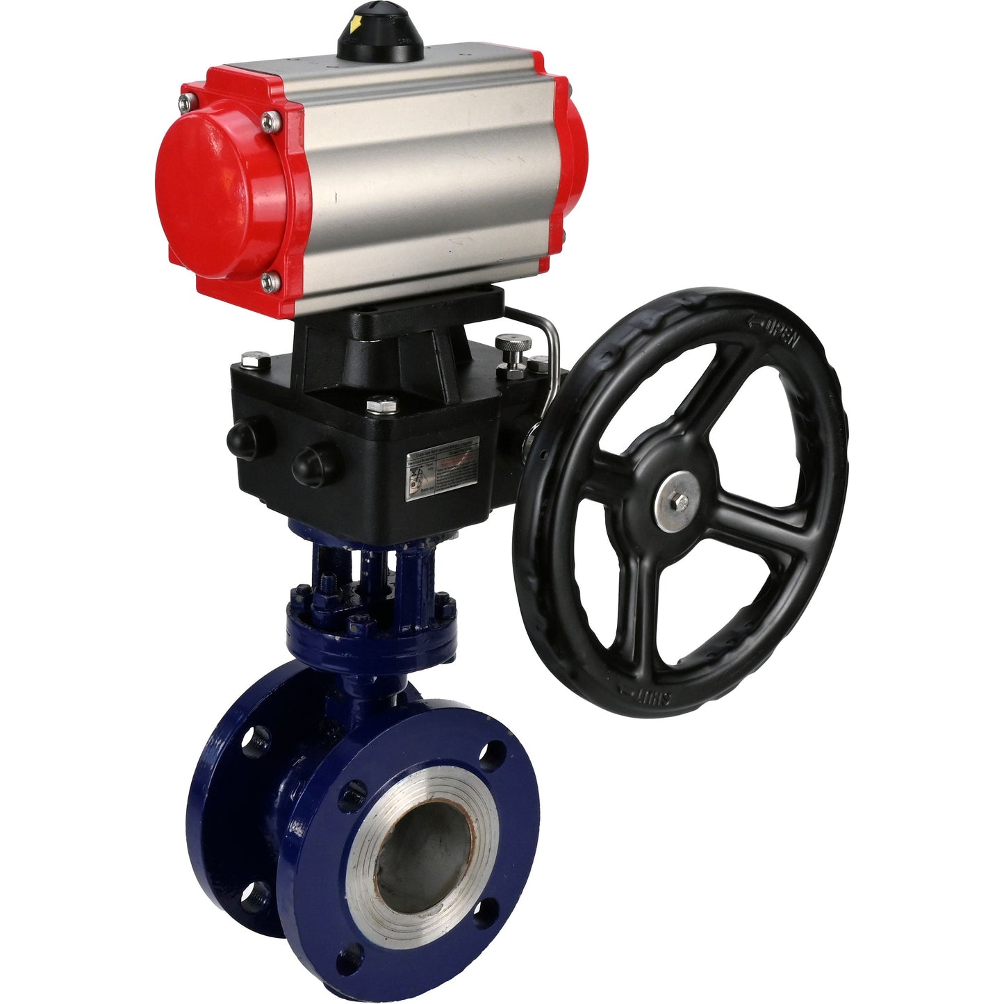 Water Butterfly Valve DNOVA WBV3EX-3431M-1W-F-ISO, body material - Carbon steel, disk material - Stainless steel AISI 304, seal - Metal, pneumatic actuator PA-DA double action handwheel MON,
