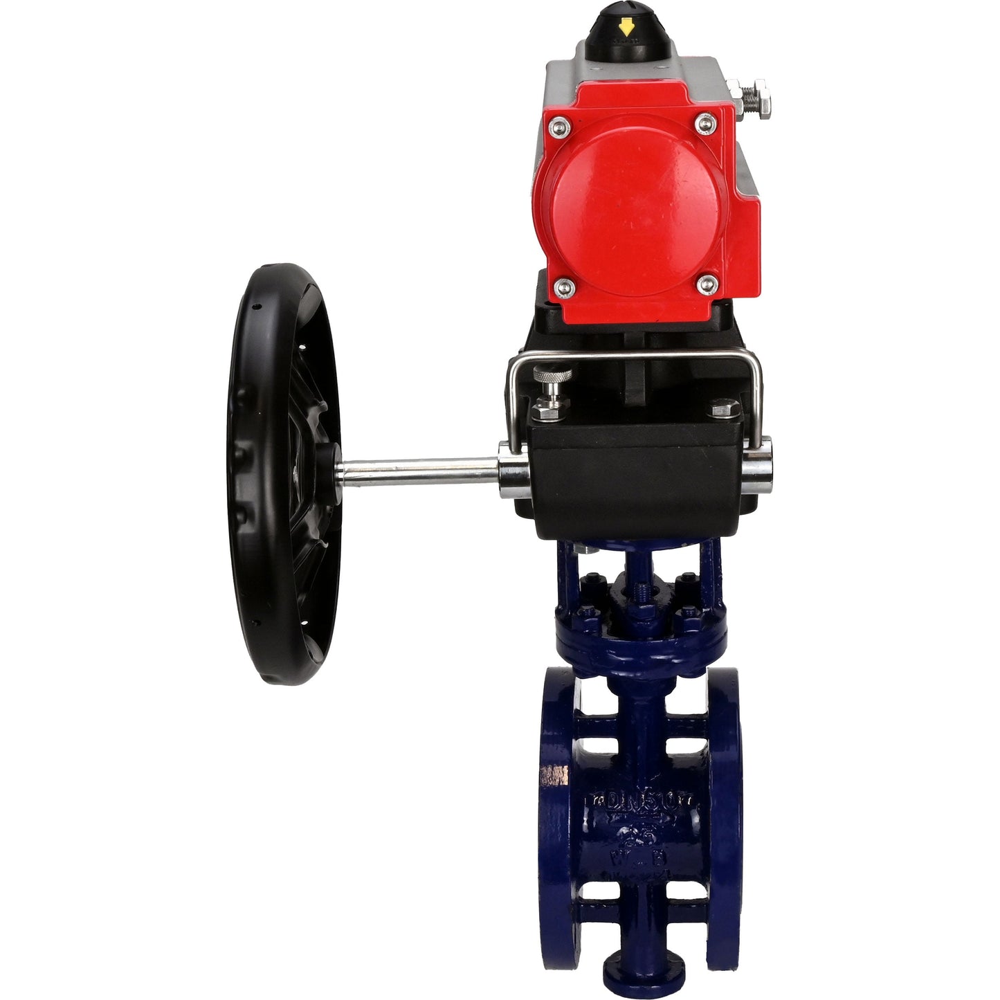 Water Butterfly Valve DNOVA WBV3EX-3431M-1W-F-ISO, body material - Carbon steel, disk material - Stainless steel AISI 304, seal - Metal, pneumatic actuator PA-DA double action handwheel MON,