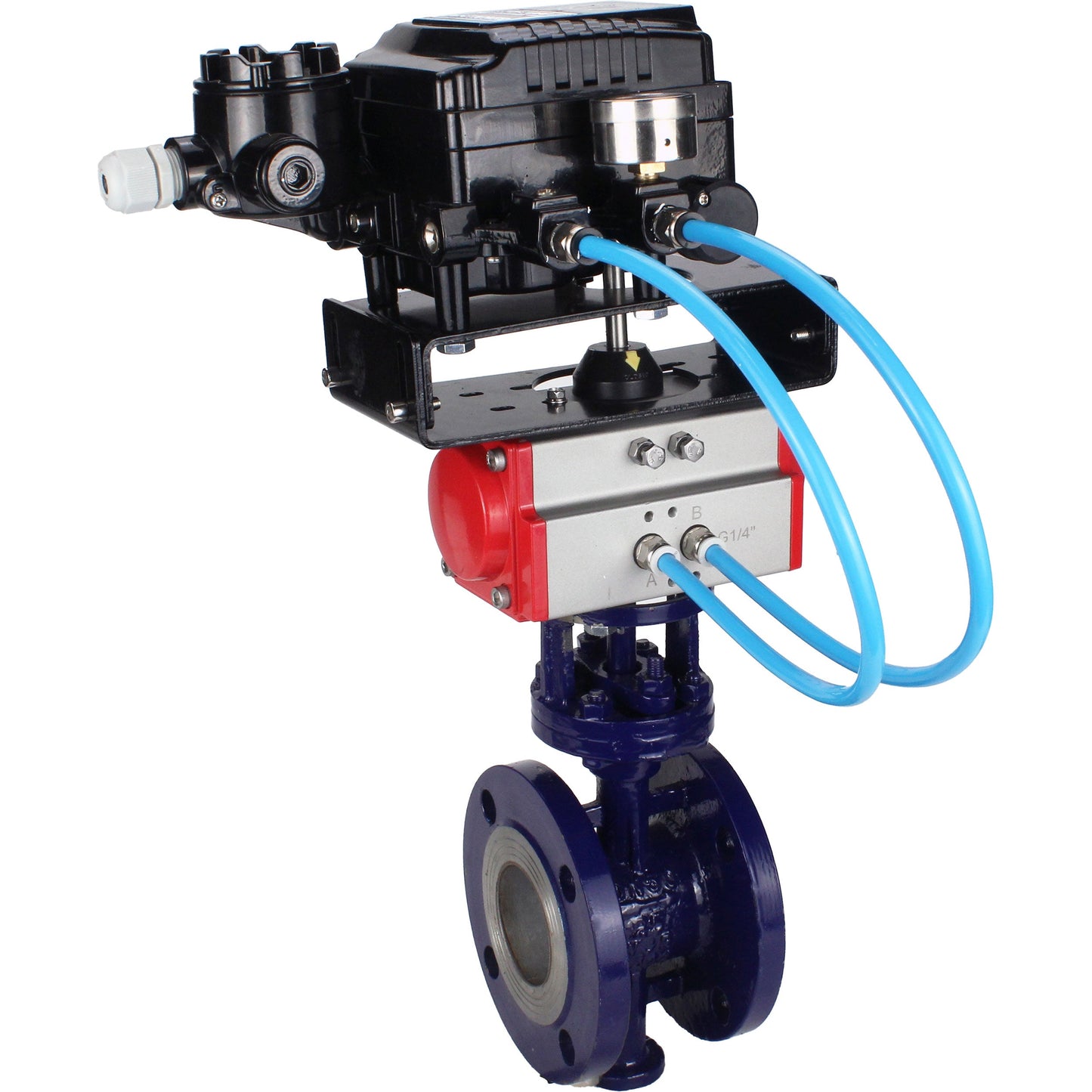 Water Butterfly Valve DNOVA WBV3EX-3432M-1W-F-ISO, body material - Carbon steel, disk material - Stainless steel AISI 316, seal - Metal, pneumatic actuator PA-SA with return springs, positioner YT-1000RSN with feedback