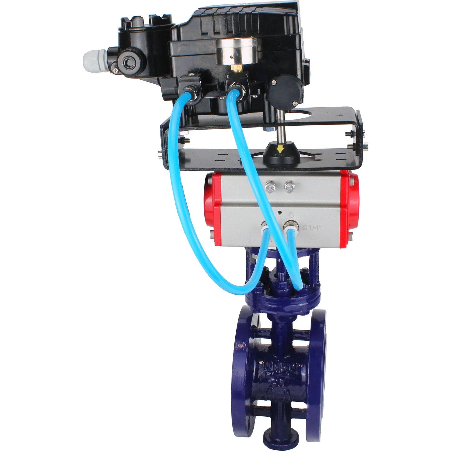 Water Butterfly Valve DNOVA WBV3EX-3432M-1W-F-ISO, body material - Carbon steel, disk material - Stainless steel AISI 316, seal - Metal, pneumatic actuator PA-SA with return springs, positioner YT-1000RSN with feedback