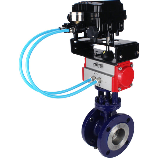 Water Butterfly Valve DNOVA WBV3EX-3432M-1W-F-ISO, body material - Carbon steel, disk material - Stainless steel AISI 316, seal - Metal, pneumatic actuator PA-SA with return springs, positioner YT-1000RSN with feedback