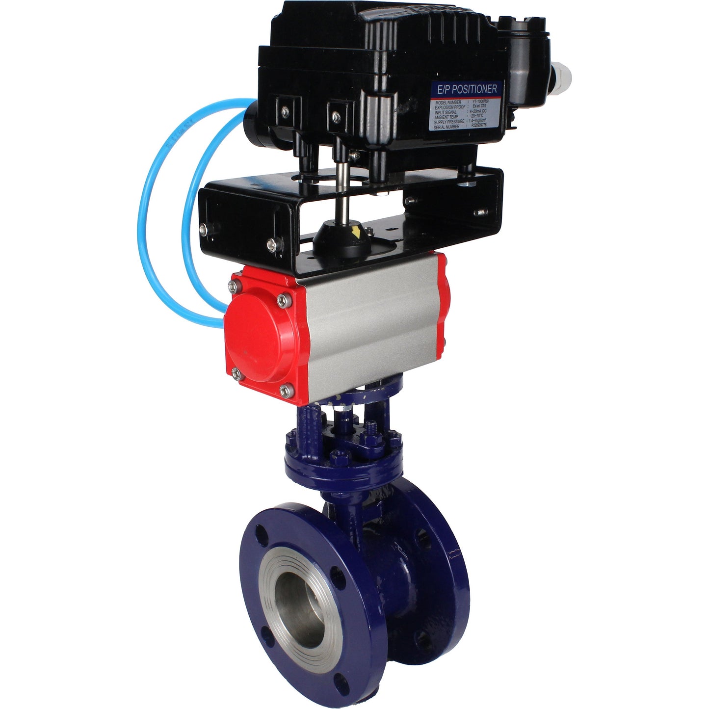 Water Butterfly Valve DNOVA WBV3EX-3432M-1W-F-ISO, body material - Carbon steel, disk material - Stainless steel AISI 316, seal - Metal, pneumatic actuator PA-SA with return springs, positioner YT-1000RSN with feedback