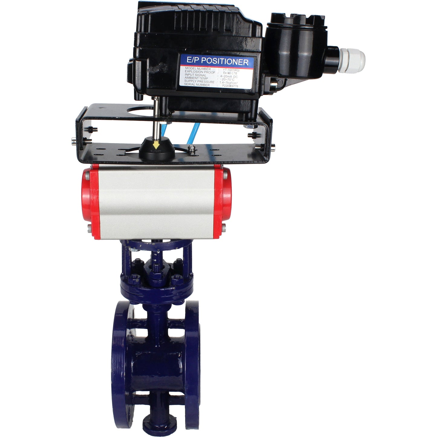 Water Butterfly Valve DNOVA WBV3EX-3432M-1W-F-ISO, body material - Carbon steel, disk material - Stainless steel AISI 316, seal - Metal, pneumatic actuator PA-SA with return springs, positioner YT-1000RSN with feedback