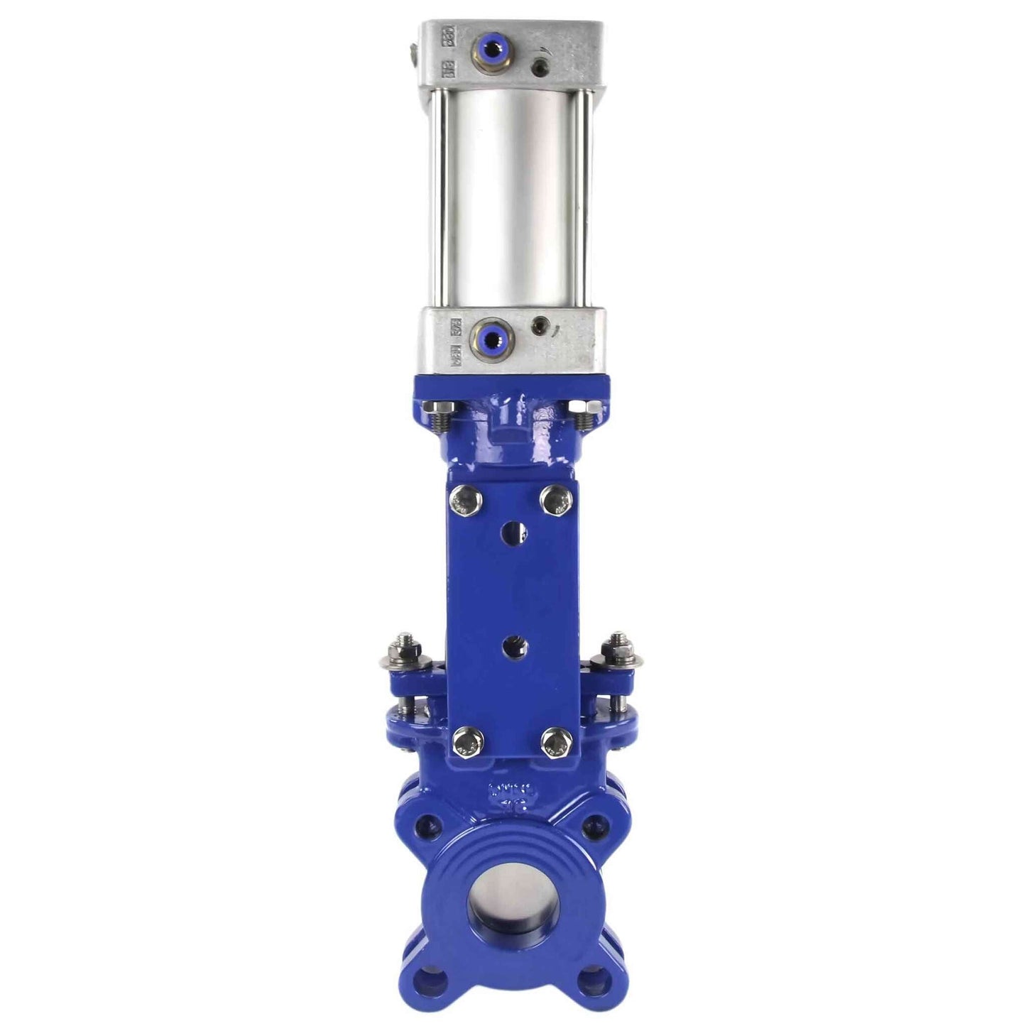 Knife gate valve DNOVA GVKN3431M-1W-Fb-2P PN10, body material - Carbon Steel WCB, knife material - stainless steel AISI 304, seal - METAL, pneumatic actuator