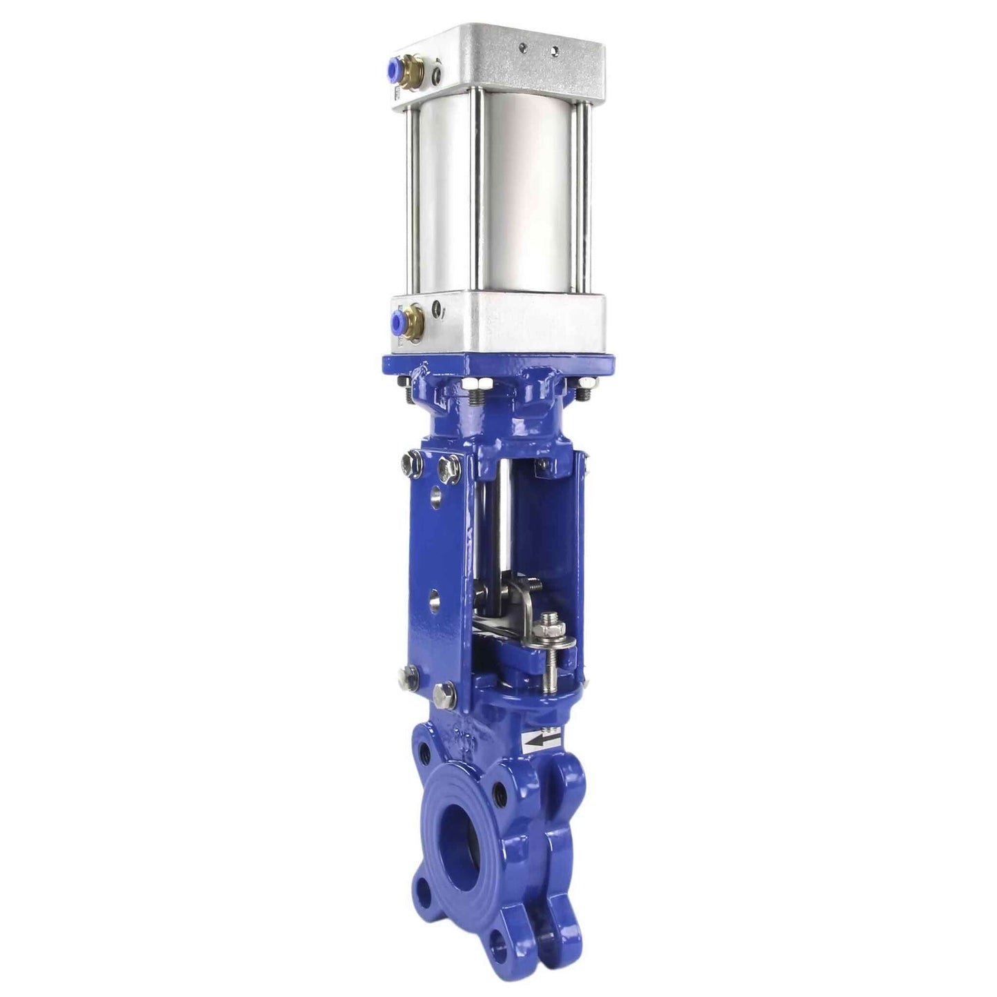Knife gate valve DNOVA GVKN3431M-1W-Fb-2P PN10, body material - Carbon Steel WCB, knife material - stainless steel AISI 304, seal - METAL, pneumatic actuator