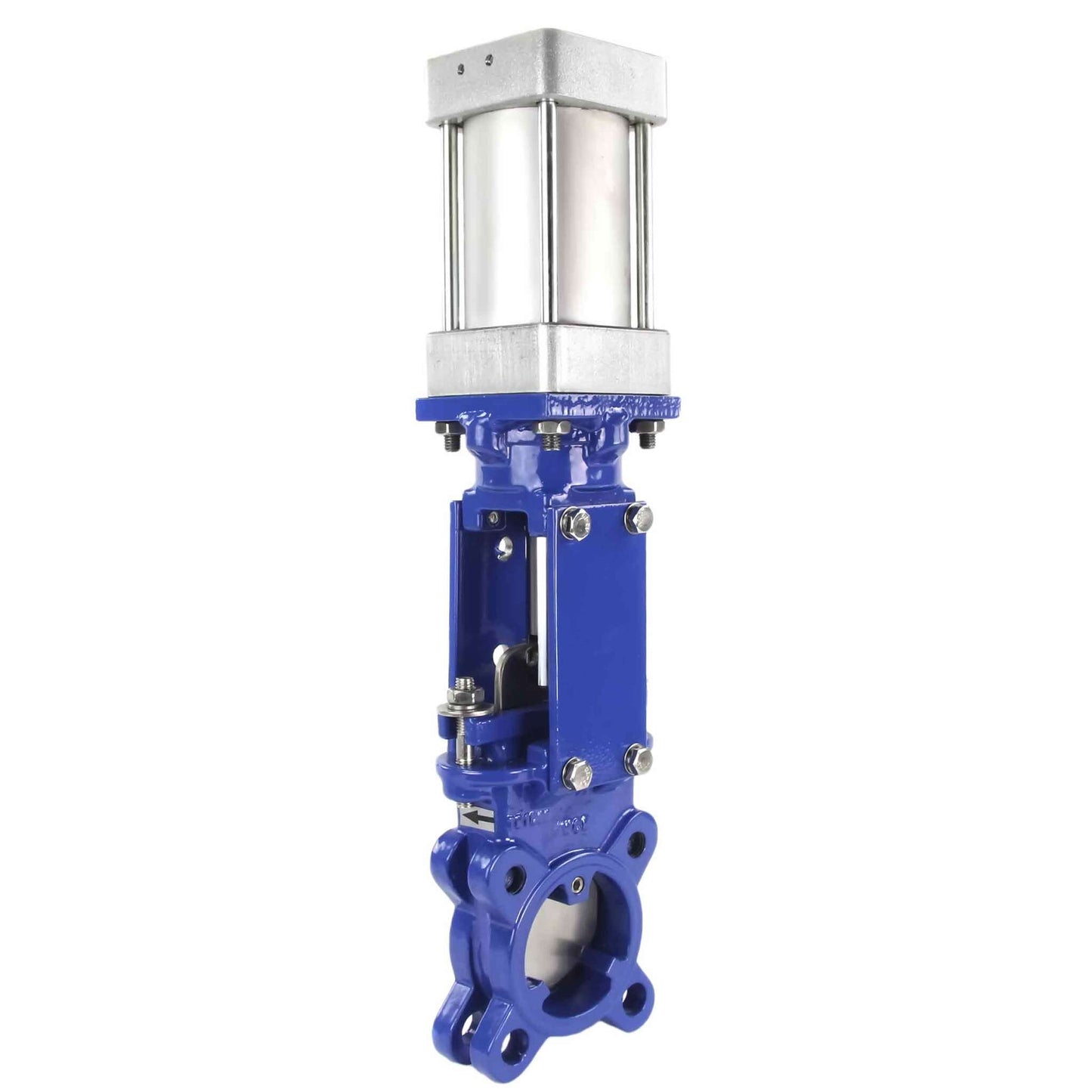 Knife gate valve DNOVA GVKN3431M-1W-Fb-2P PN10, body material - Carbon Steel WCB, knife material - stainless steel AISI 304, seal - METAL, pneumatic actuator