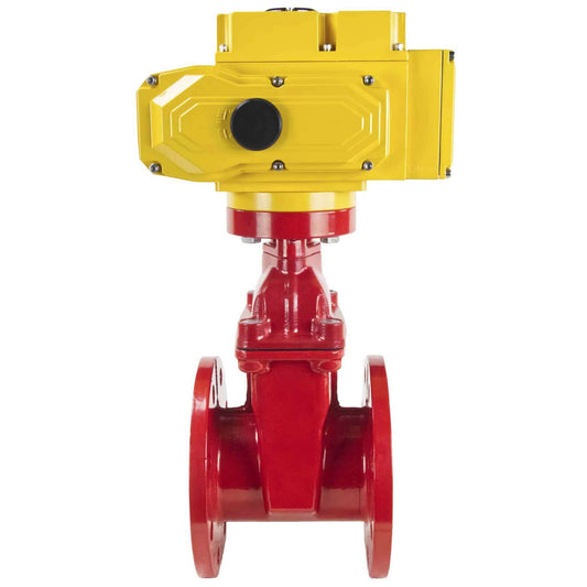 Wedge gate valve red DNOVA-GGG50-EPDM-F4-RED PSI232 class 150 T=230-248°F flange connection, with rubber lined wedge EPDM, electric actuator DNOVA MT-380, 380V