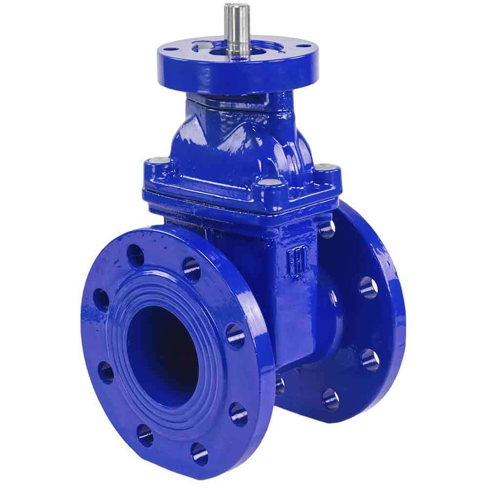 Wedge gate valve DNOVA GVWN1414E-2W-F (F4) BLUE PN10, body material - cast iron GGG50, wedge material - cast iron + EPDM, seal - EPDM, stem only