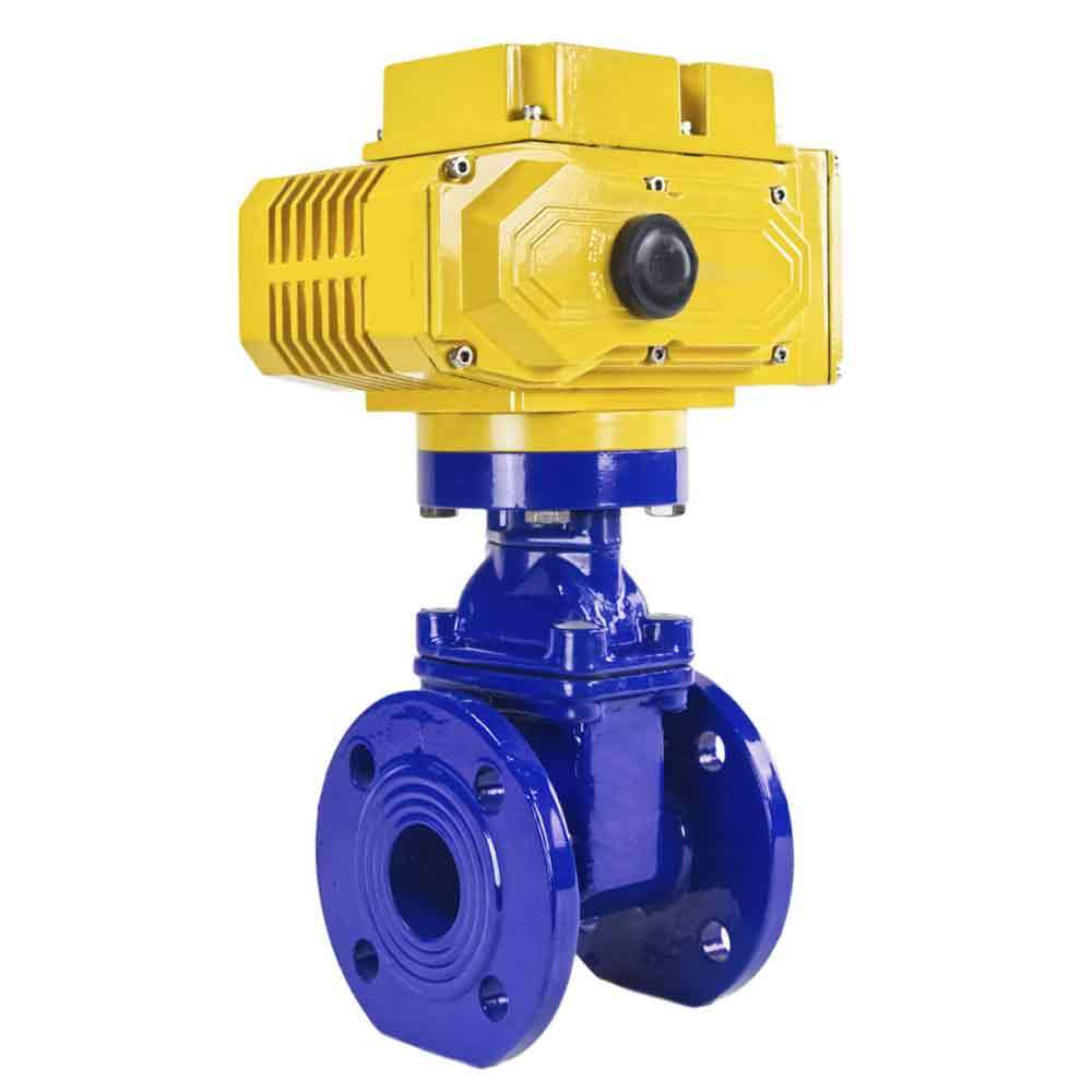 Wedge gate valve blue DNOVA-GGG50-EPDM-F4-BLUE PSI232 class 150 T=230-248°F flange connection, with rubber lined wedge EPDM, electric actuator DNOVA MT-110/220, 110/220V