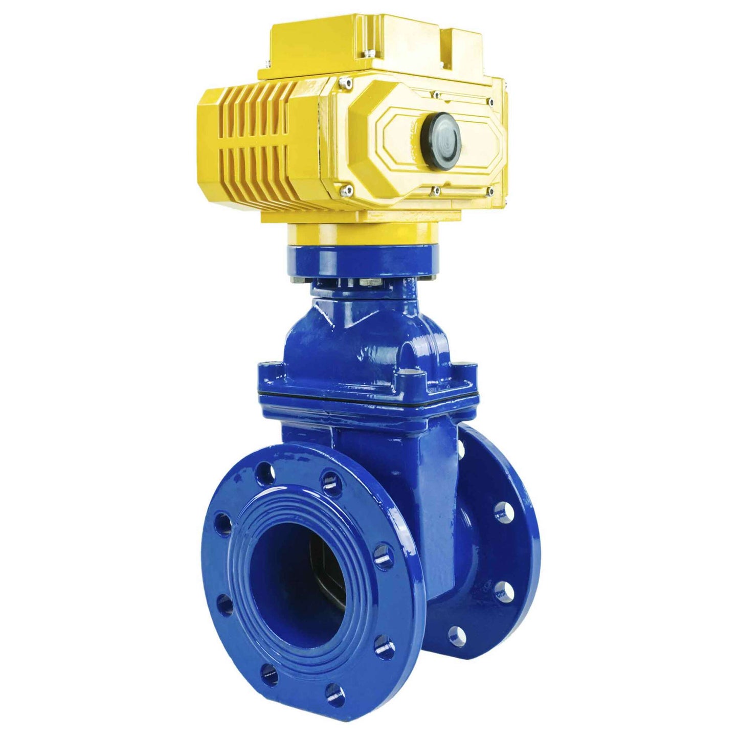 Wedge gate valve blue DNOVA-GGG50-EPDM-F4-BLUE PSI232 class 150 T=230-248°F flange connection, with rubber lined wedge EPDM, electric actuator DNOVA MT-380, 380V