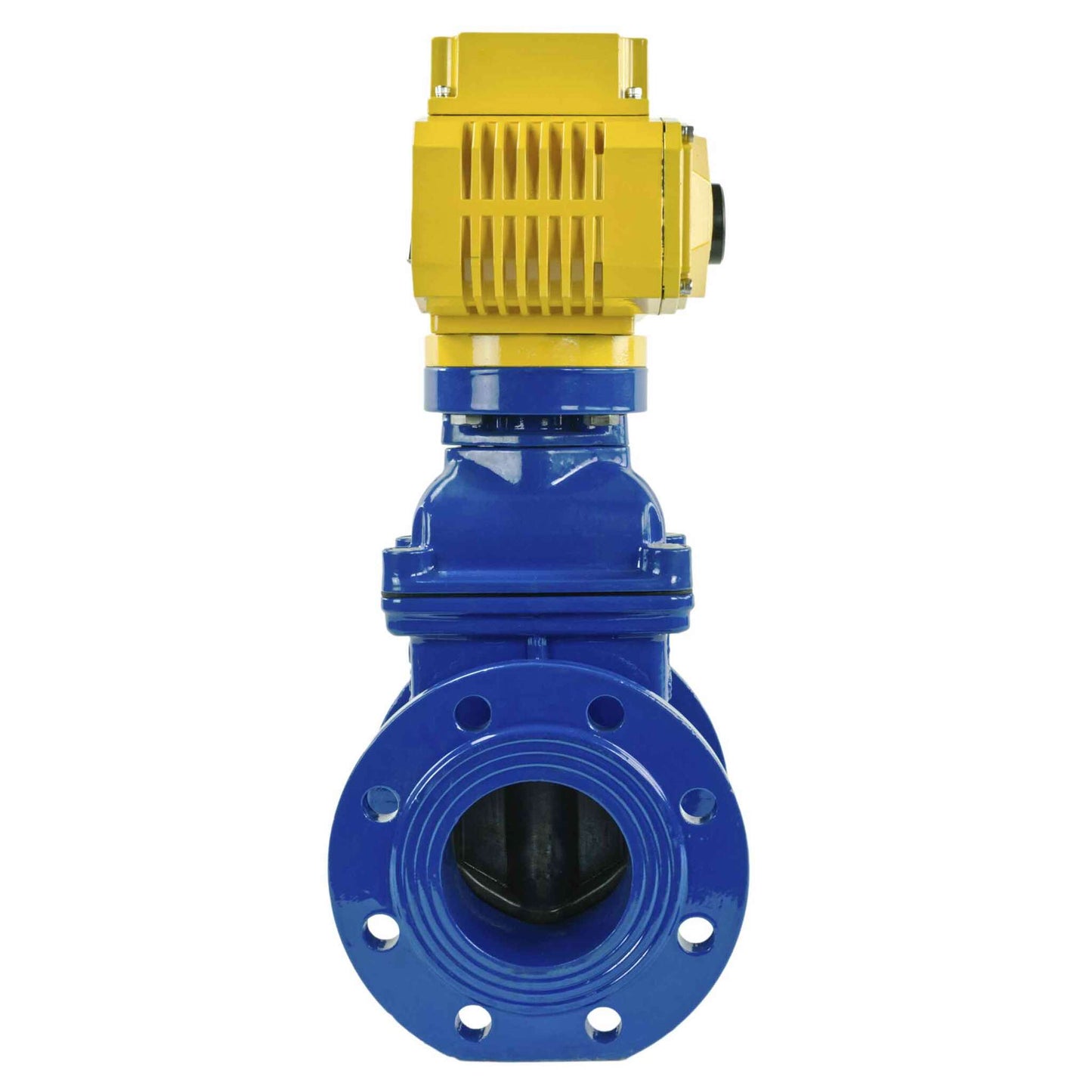 Wedge gate valve blue DNOVA-GGG50-EPDM-F4-BLUE PSI232 class 150 T=230-248°F flange connection, with rubber lined wedge EPDM, electric actuator DNOVA MT-380, 380V