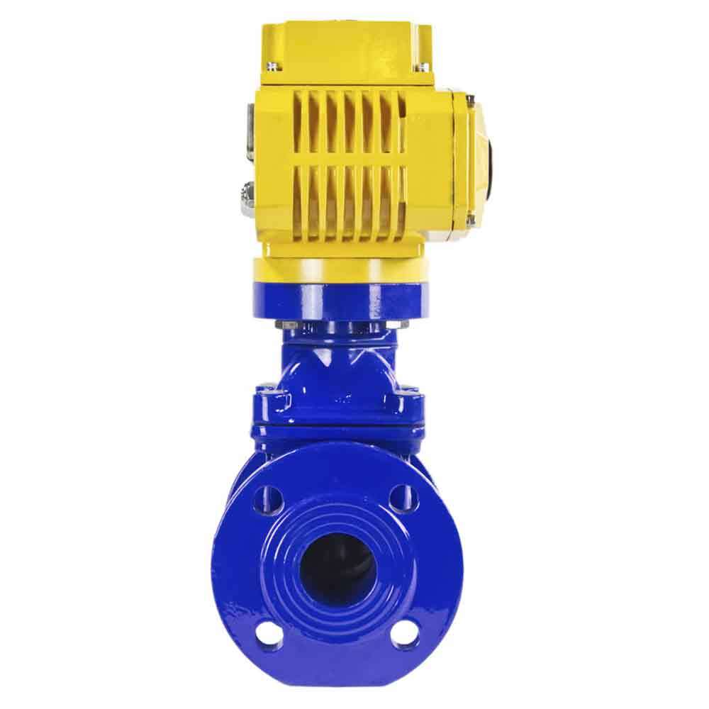 Wedge gate valve blue DNOVA-GGG50-EPDM-F4-BLUE PSI232 class 150 T=230-248°F flange connection, with rubber lined wedge EPDM, electric actuator DNOVA MT-110/220, 110/220V