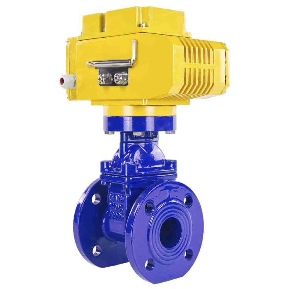 Wedge gate valve blue DNOVA-GGG50-EPDM-F4-BLUE PSI232 class 150 T=230-248°F flange connection, with rubber lined wedge EPDM, electric actuator DNOVA MT-110/220, 110/220V