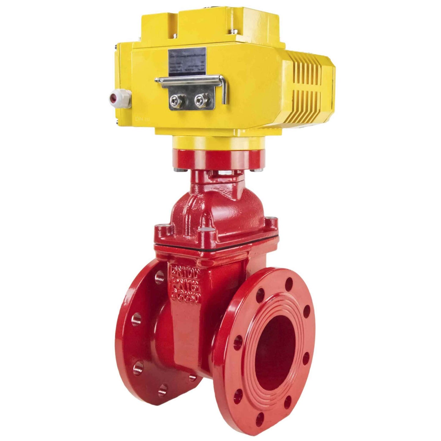 Wedge gate valve red DNOVA-GGG50-EPDM-F4-RED PSI232 class 150 T=230-248°F flange connection, with rubber lined wedge EPDM, electric actuator DNOVA MT-380, 380V