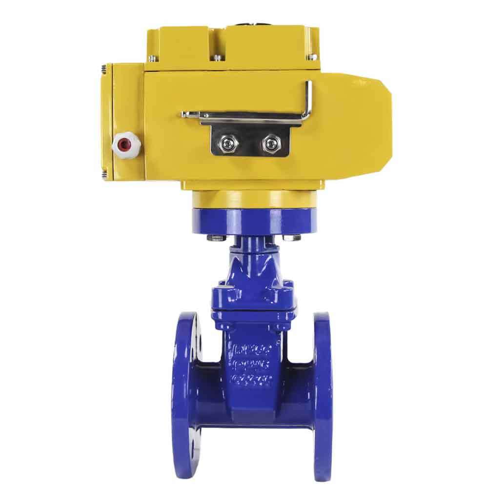 Wedge gate valve blue DNOVA-GGG50-EPDM-F4-BLUE PSI232 class 150 T=230-248°F flange connection, with rubber lined wedge EPDM, electric actuator DNOVA MT-110/220, 110/220V