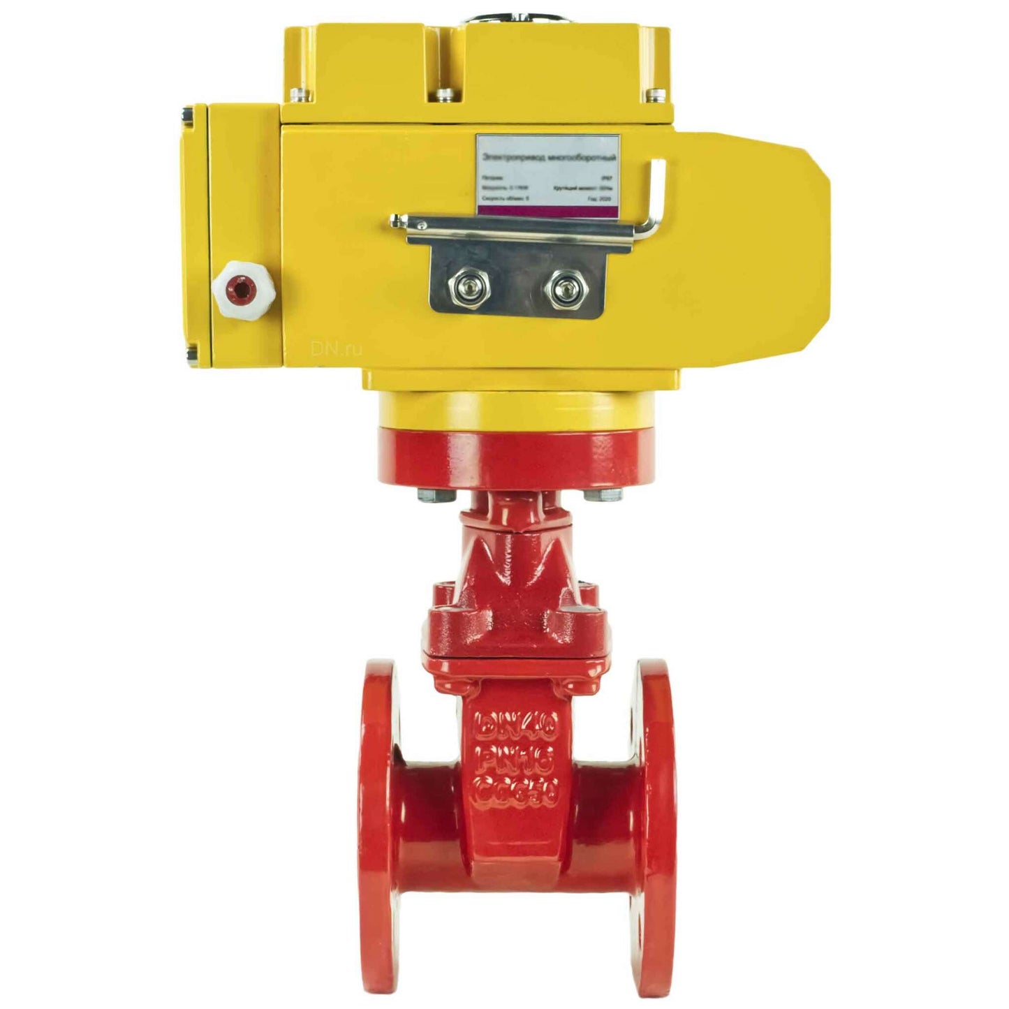 Wedge gate valve red DNOVA-GGG50-EPDM-F4-RED PSI232 class 150 T=230-248°F flange connection, with rubber lined wedge EPDM, electric actuator DNOVA MT-110/220, 110/220V