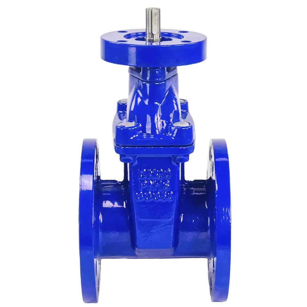 Wedge gate valve DNOVA GVWN1414E-2W-F (F4) BLUE PN16, body material - cast iron GGG50, wedge material - cast iron + EPDM, seal - EPDM, stem only