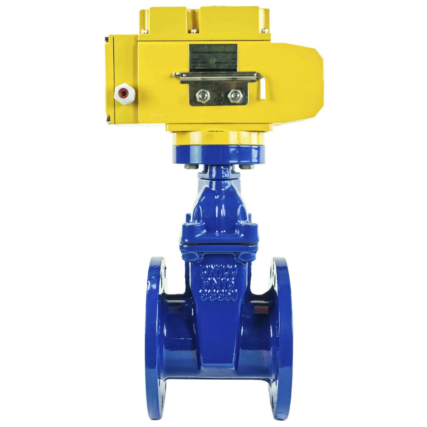 Wedge gate valve blue DNOVA-GGG50-EPDM-F4-BLUE PSI232 class 150 T=230-248°F flange connection, with rubber lined wedge EPDM, electric actuator DNOVA MT-380, 380V