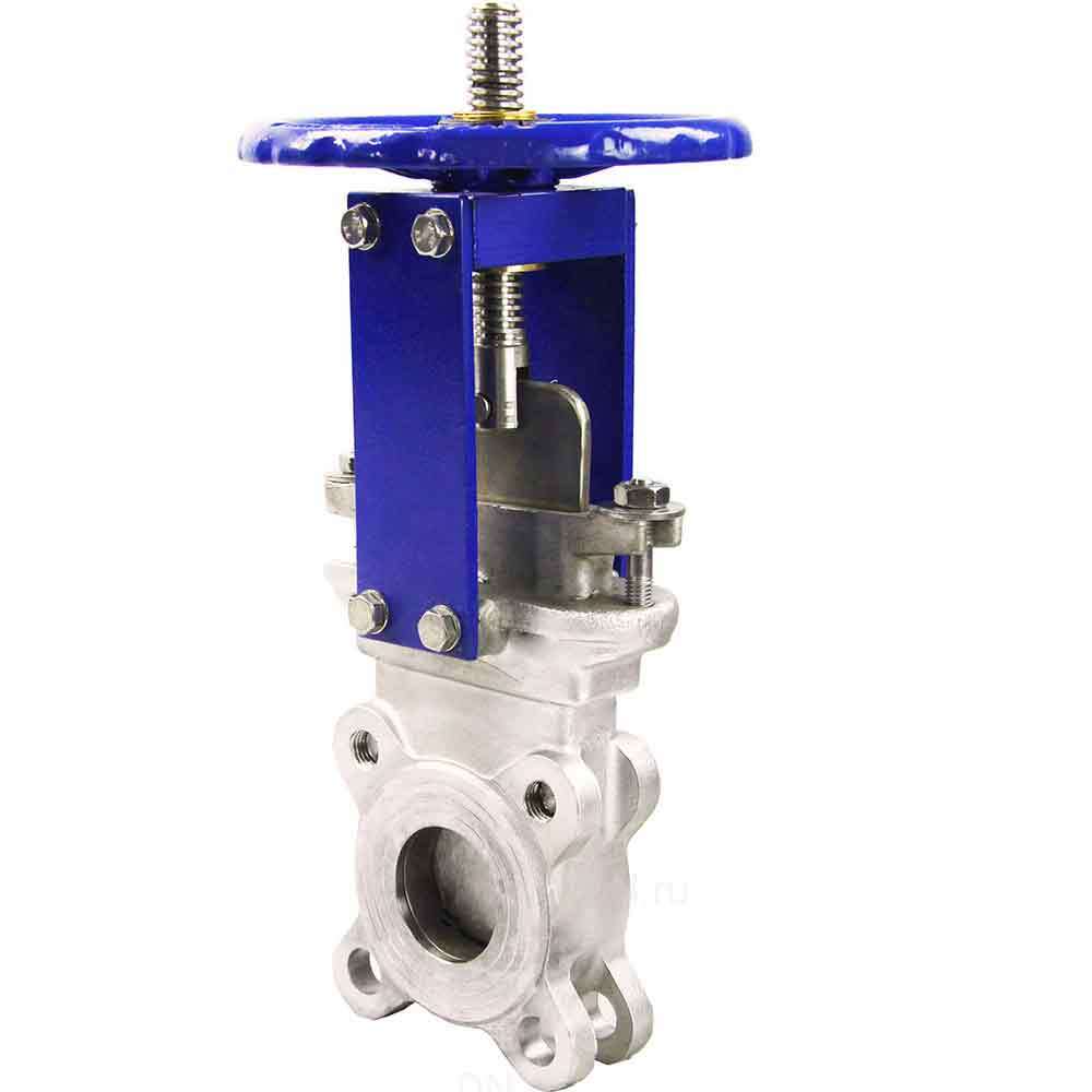 Knife gate valve DNOVA GVKR3131M-1W-Fb-S, body material - stainless steel AISI 304, knife material - stainless steel AISI 304, seal - METAL, handwheel operated