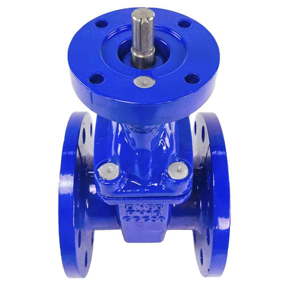 Wedge gate valve DNOVA GVWN1414E-2W-F (F4) BLUE PN10, body material - cast iron GGG50, wedge material - cast iron + EPDM, seal - EPDM, stem only