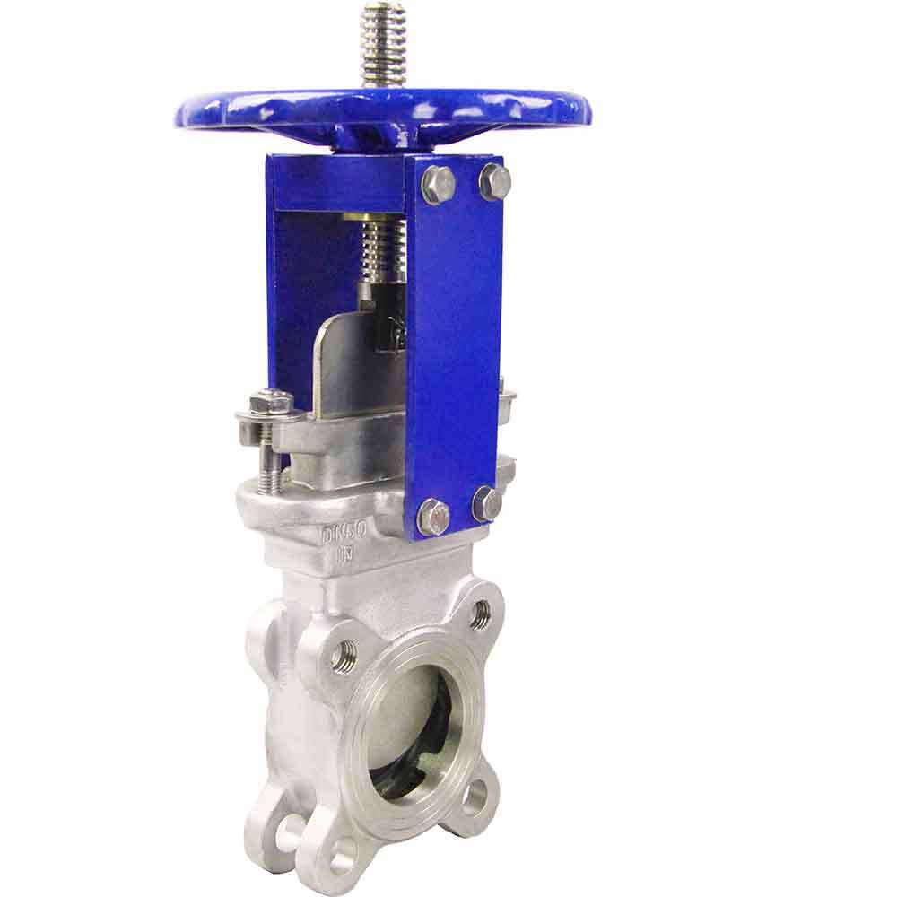Knife gate valve DNOVA GVKR3131E-1W-Fb-S, body material - stainless steel AISI 304, knife material - stainless steel AISI 304, seal - EPDM, handwheel operated