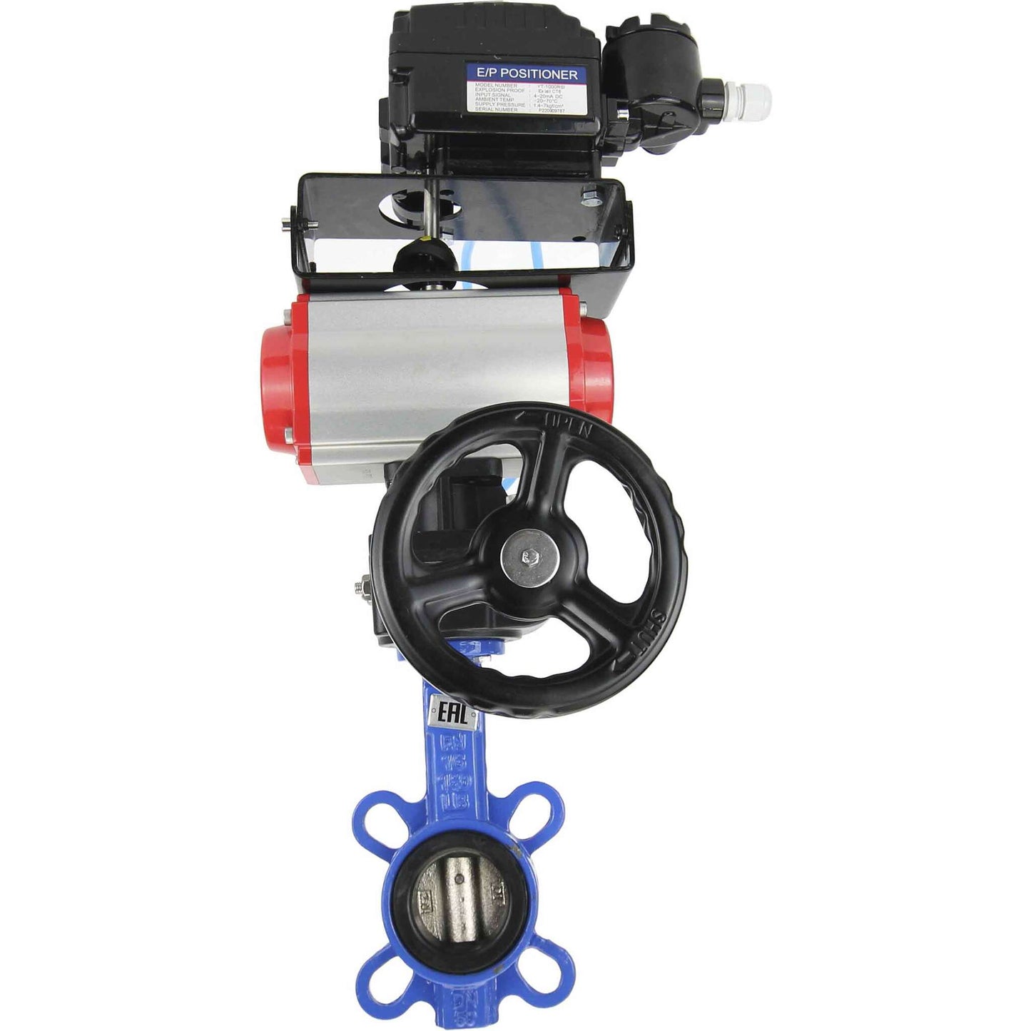 Water Butterfly Valve DNOVA WBV1332N-2W-Fb-H body material - Cast iron GGG50, disk material - Stainless steel 316L, seal - NBR with pneumatic actuator DA, manual duplicator HDM and electropneumatic positioner with feedback DNOVA YT-1000RSI