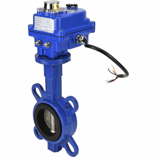 Válvula de mariposa de agua DNOVA ggg50-316l-epdm-DNOVA-12, material del cuerpo: hierro fundido GGG50, material del disco: acero inoxidable AISI 316L, junta: EPDM, accionamiento por actuador eléctrico.
