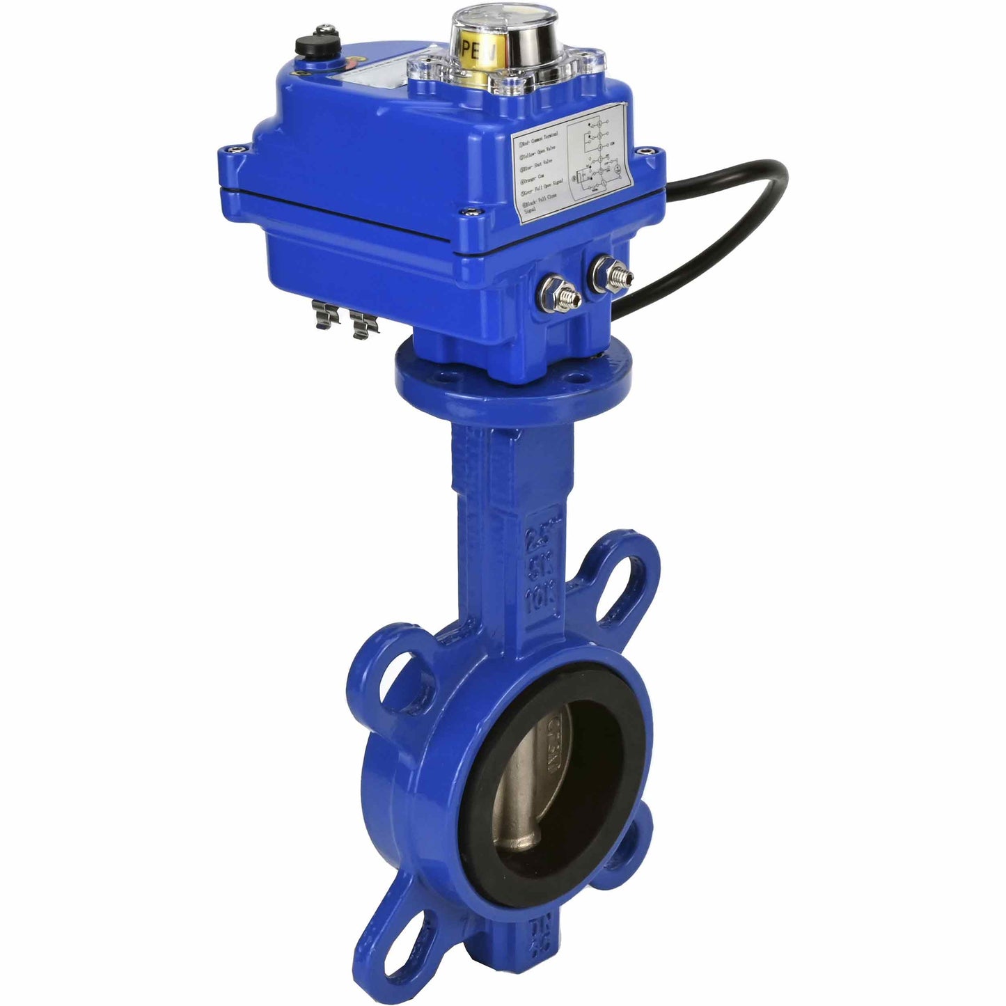 Válvula de mariposa de agua DNOVA ggg50-316l-epdm-DNOVA-12, material del cuerpo: hierro fundido GGG50, material del disco: acero inoxidable AISI 316L, junta: EPDM, accionamiento por actuador eléctrico.