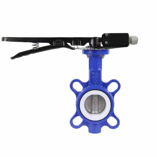 Water Butterfly Valve DNOVA WCB-316L-PTFE body material - Carbon steel WCB, disk material - Stainless steel aisi 316l, seal - PTFE with handle, two limit switches LS-103 250V and a bracket for mounting limit switches