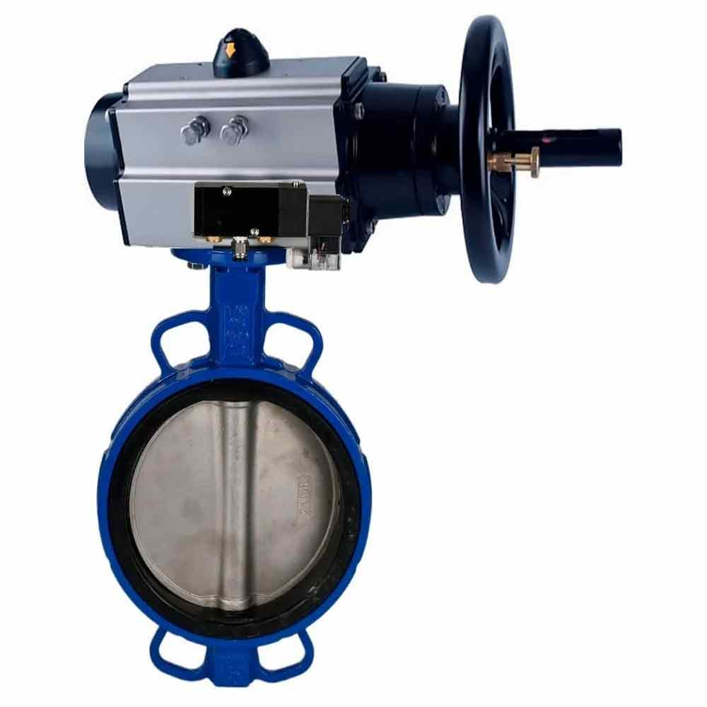صمام فراشة الماء DNOVA WBV1413E-2W-Fb مادة الهيكل - حديد زهر GGG50/EN-GJS-500-7، مادة القرص - حديد زهر GGG40/EN-GJS-400-15، الختم - EPDM مع مشغل هوائي مزدوج الفعل PA-DA-105-1، موزع هوائي 4M310-08