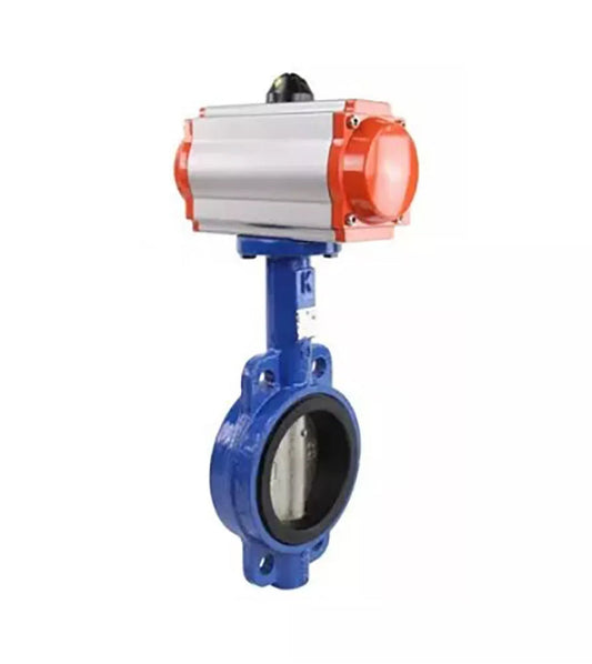 Válvula de mariposa de agua DNOVA WBV1632E-2W-Fb-H, material del cuerpo - fundición gris QT450, material del disco - acero inoxidable AISI 316L, junta - EPDM, con actuador neumático de doble acción PA-DA