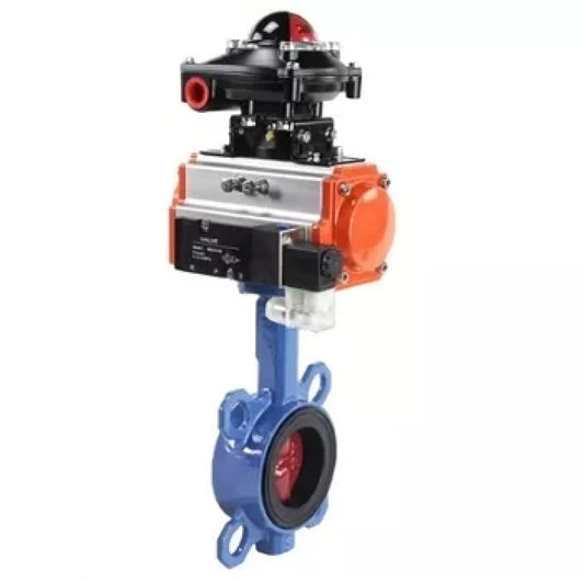 Water Butterfly Valve DNOVA WBV1413E-2W-Fb-H, body material - cast iron GGG50, disk material - cast iron GGG40, seal - EPDM, with pneumatic actuator double action PA-DA, 4M310-08 NAMUR 24V, LSU APL-510N-EX