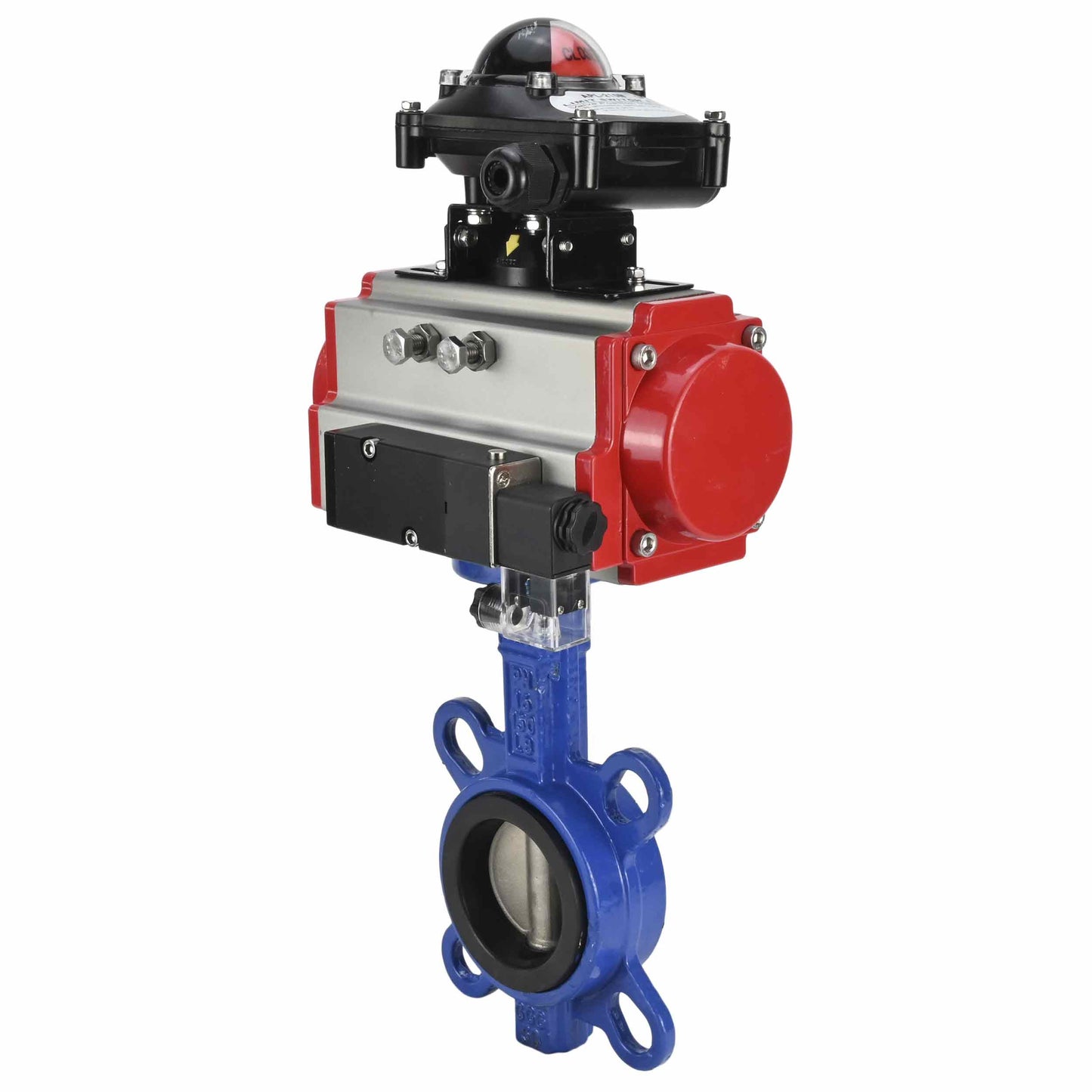 Water Butterfly Valve DNOVA WBV1332N-2W-Fb-H body material - Cast iron GGG50, disk material - Stainless steel 316L, seal - NBR with pneumatic actuator DA, pneumatic distributor 4M310-08 220V and limit switch block APL-210N