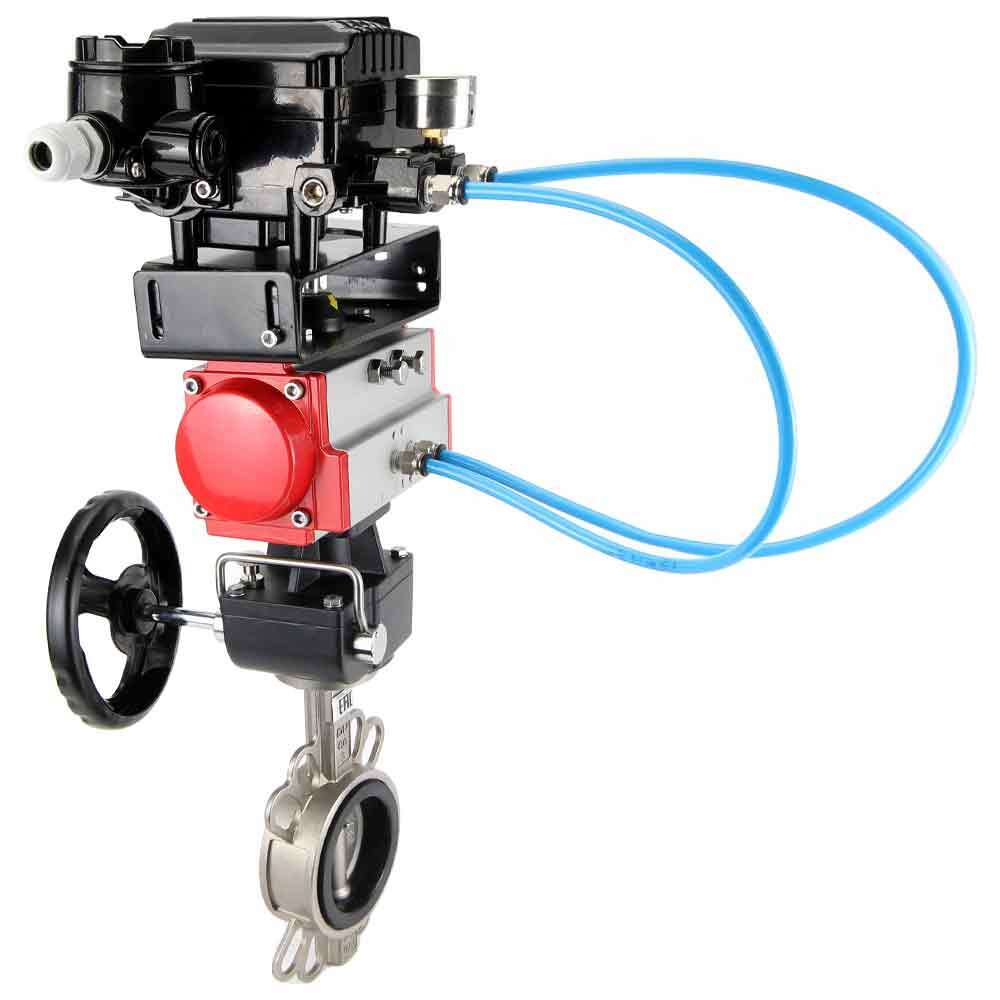 Válvula de mariposa de agua DNOVA 316l-viton-da-hdm-yt1000rsi, material del cuerpo - acero inoxidable AISI 316L, material del disco - acero inoxidable AISI 316L, sello - VITON, actuador neumático operado