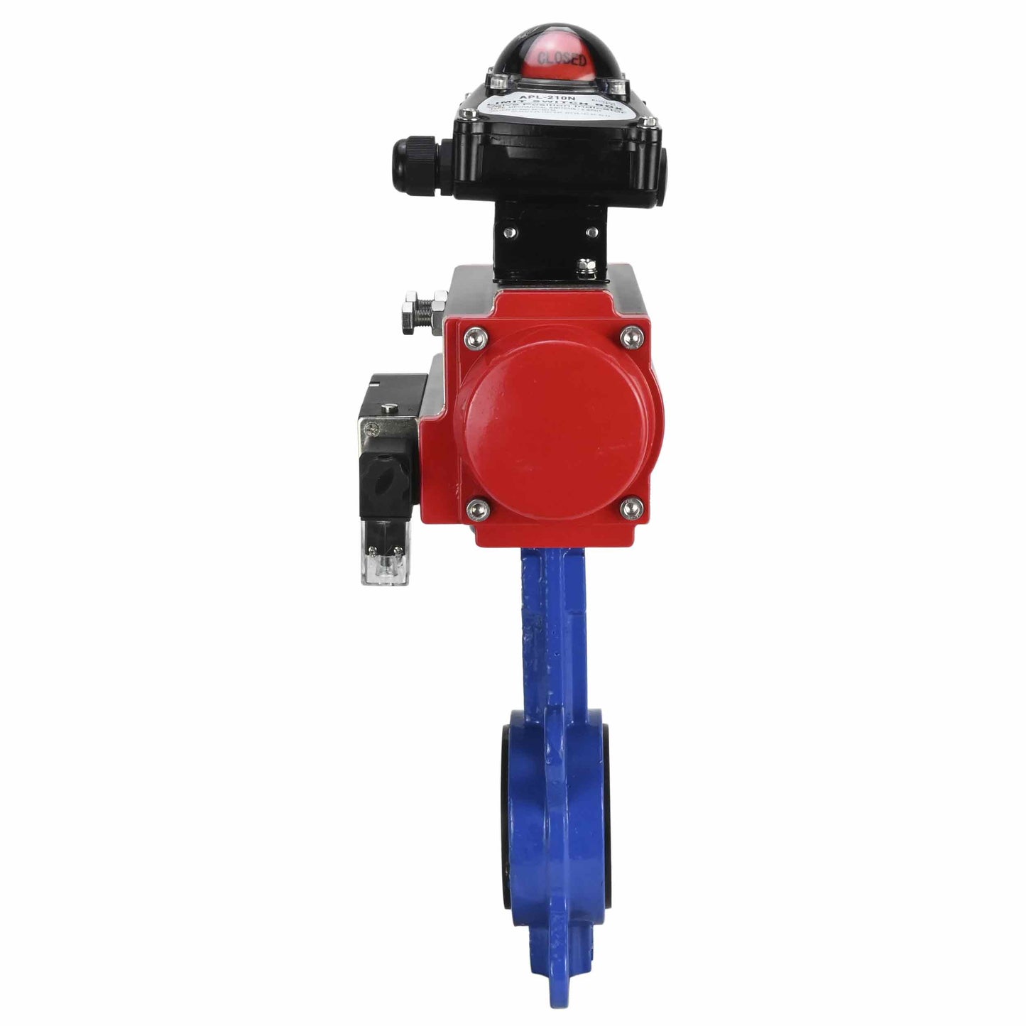 Water Butterfly Valve DNOVA WBV1332N-2W-Fb-H body material - Cast iron GGG50, disk material - Stainless steel 316L, seal - NBR with pneumatic actuator DA, pneumatic distributor 4M310-08 220V and limit switch block APL-210N