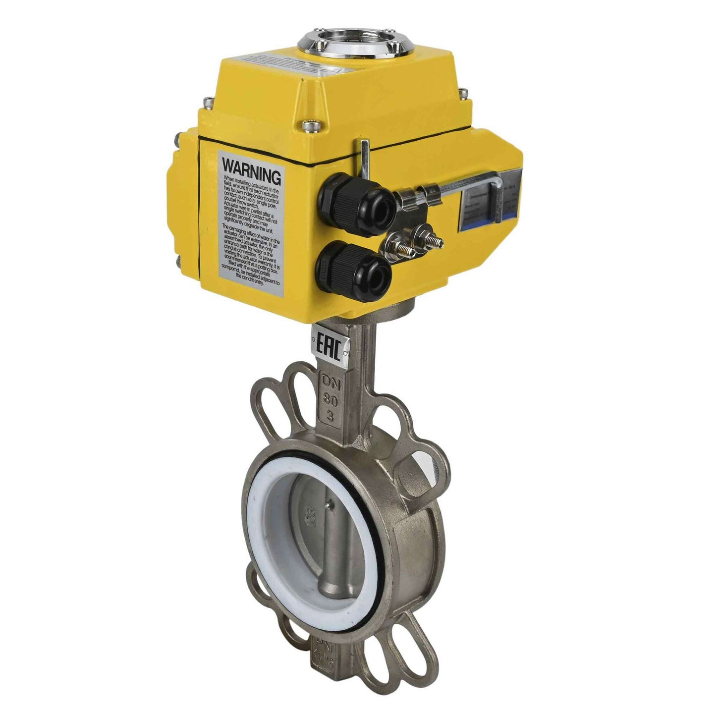 Water Butterfly Valve DNOVA 316l-ptfe-DNOVA-380, body material - stainless steel AISI 316L, disk material - stainless steel AISI 316L, seal - PTFE, electric actuator operated