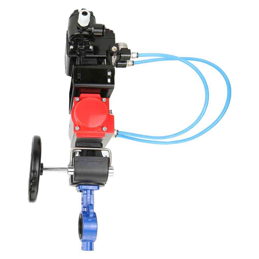 Válvula de mariposa de agua DNOVA st-316l-viton-da-hdm-yt1000rsn, material del cuerpo: acero al carbono WCB, material del disco: acero inoxidable AISI 316L, sello: VITON, accionado por actuador neumático